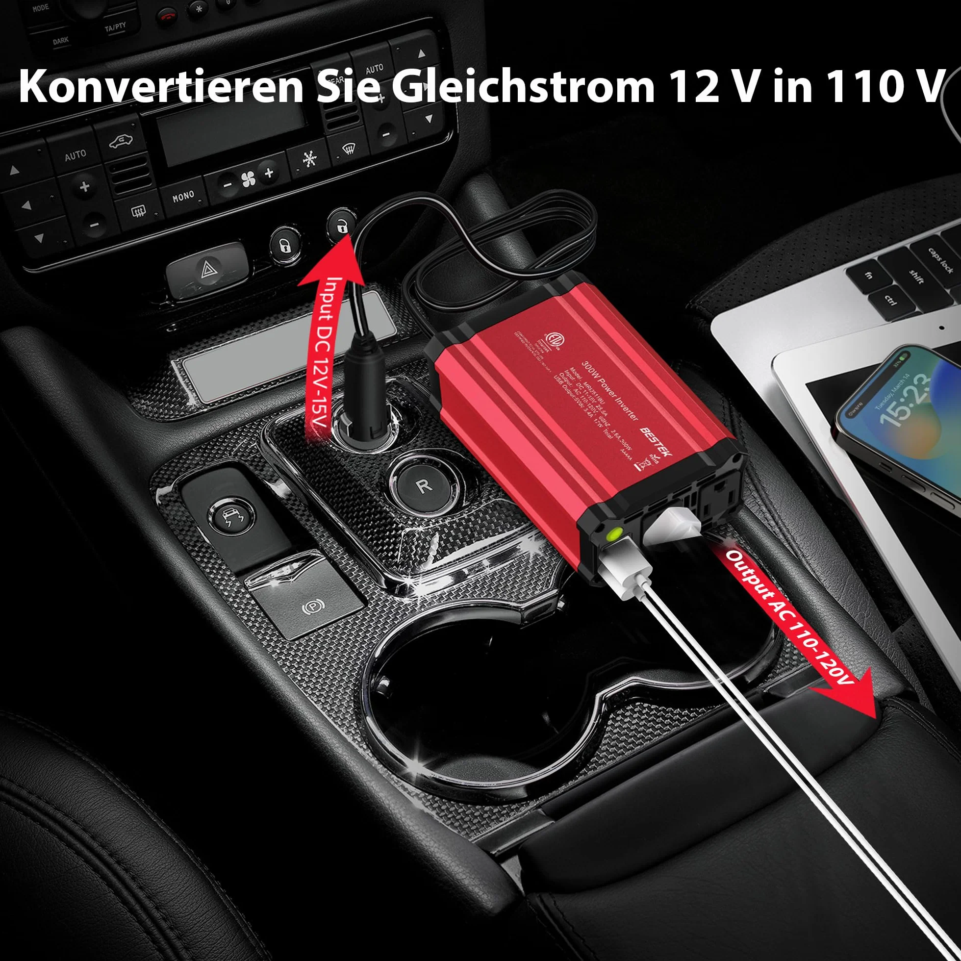 BESTEK 300W Inverter 12V 220V Convertitore Auto USB-C PD 30W USB QC 18W Prise EU