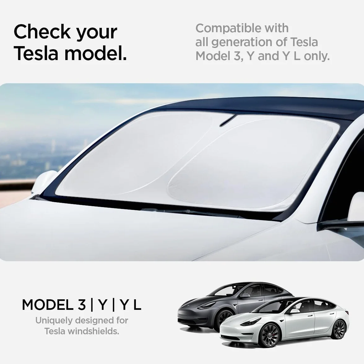 Spigen Tesla Model 3 (~2026 Highland) Model Y (~2026 Juniper) CryoShade Parasole per Parabrezza Anteriore Pieghevole, Protezione Solare Contro i Raggi UV, Accessori per Tesla