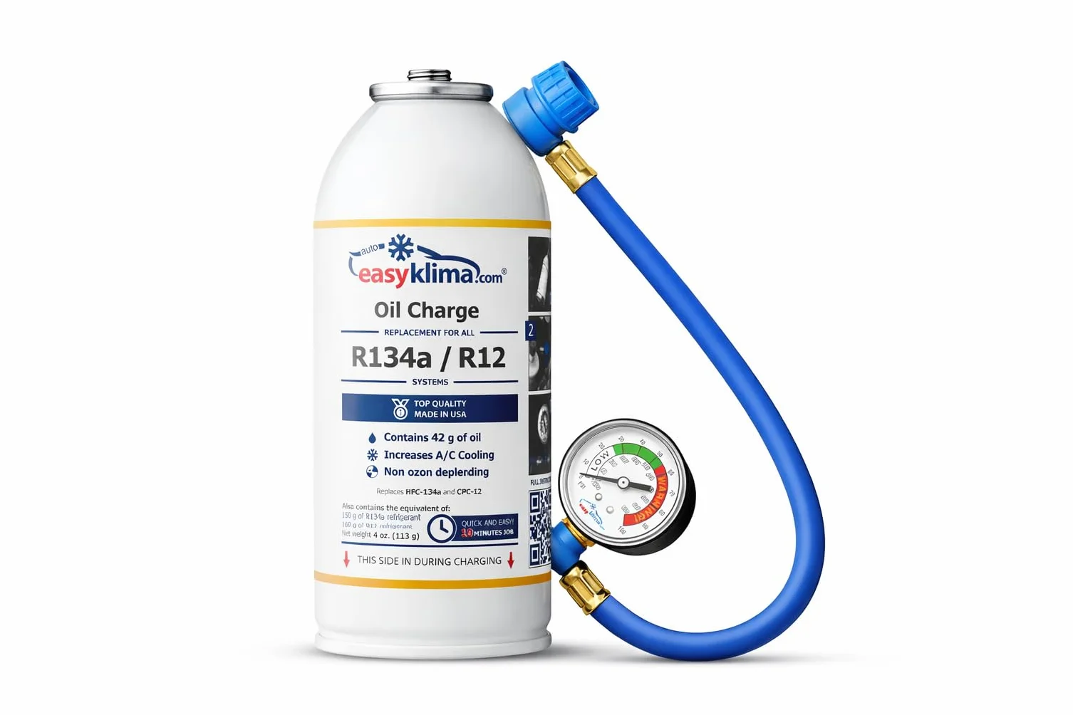 EasyKlima Oil Charge 3 in 1 per condizionatori d'aria R134a/R12, tubo con manometro, manutenzione e ricarica impianto climatico Veltao Set