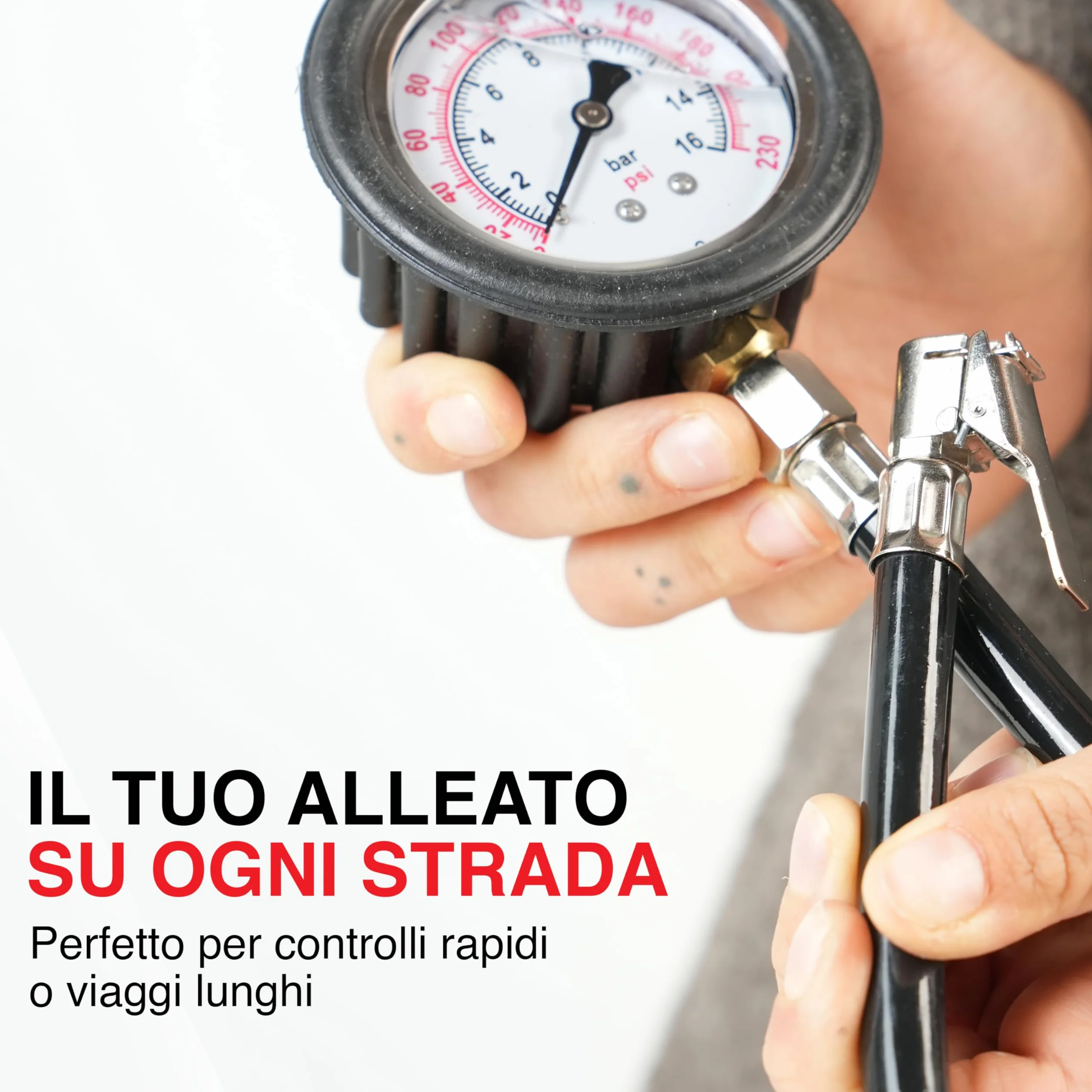 Manometro Pressione Gomme Professionale 46 cm, Misuratore Alta Precisione, Quadrante Analogico, Auto Moto