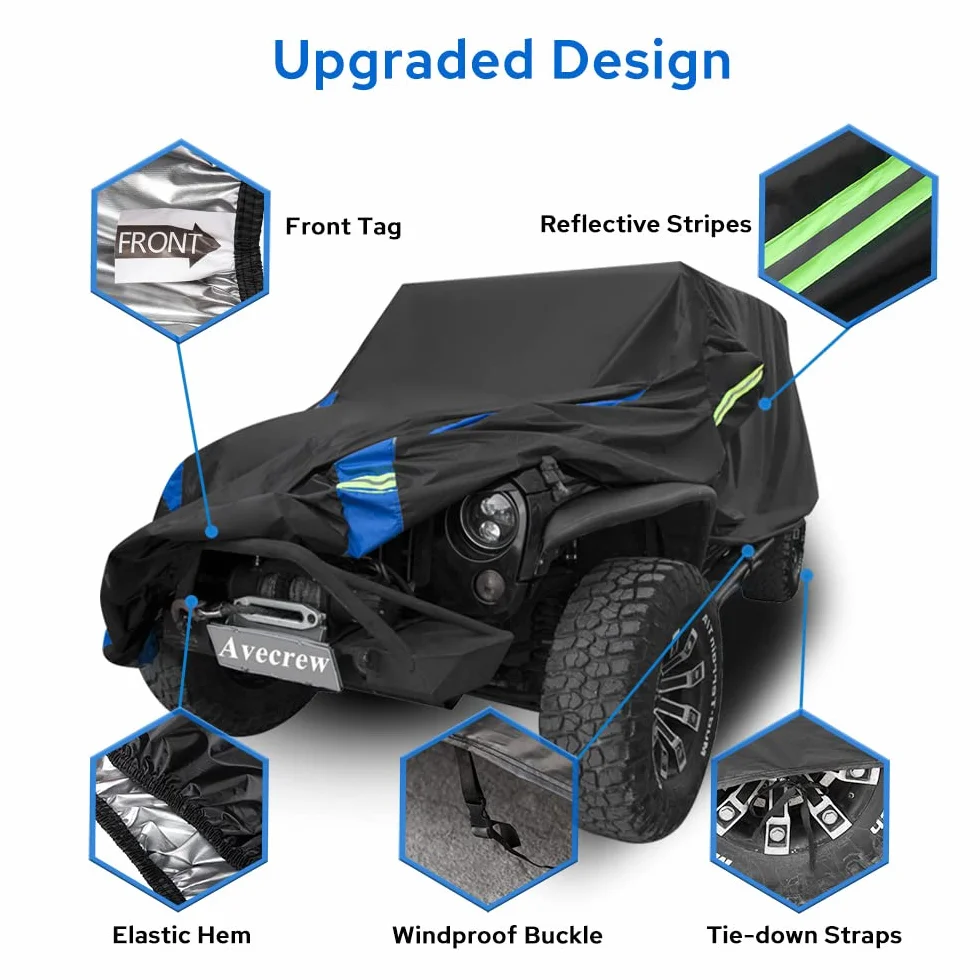 Avecrew Copertura impermeabile per Jeep Wrangler 4 porte, tutte le condizioni atmosferiche per Jeep Rain Cover per automobili, esterno completo esterno per Jeep Covers Fits JK JL TJ YJ CJ