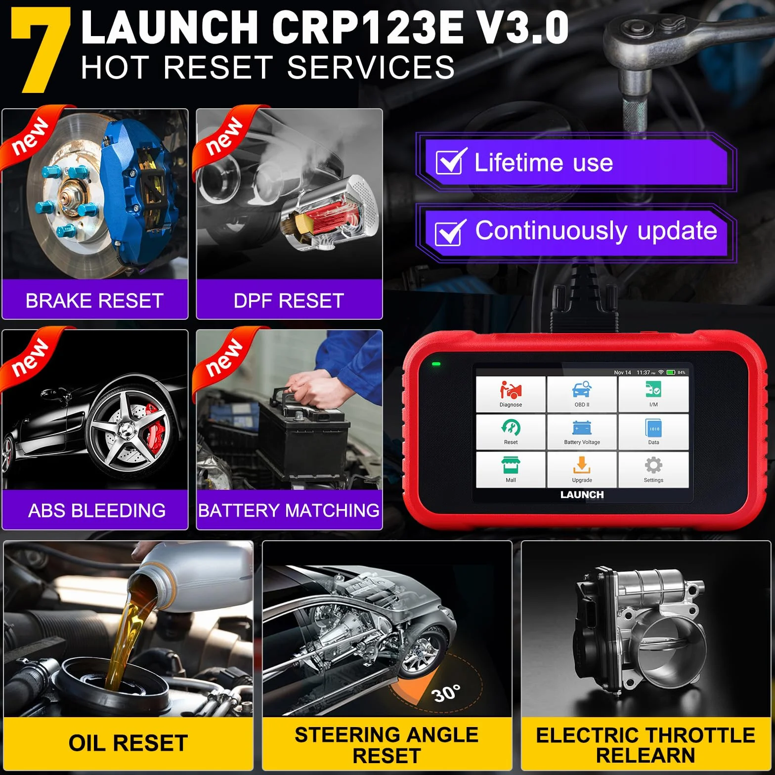 LAUNCH CRP123E V3.0 OBD2 Diagnosi Auto Professionale Italiano Sistema Motore ABS SRS Trasmissione Reset Olio EPB FAP SAS CANFD DOIP