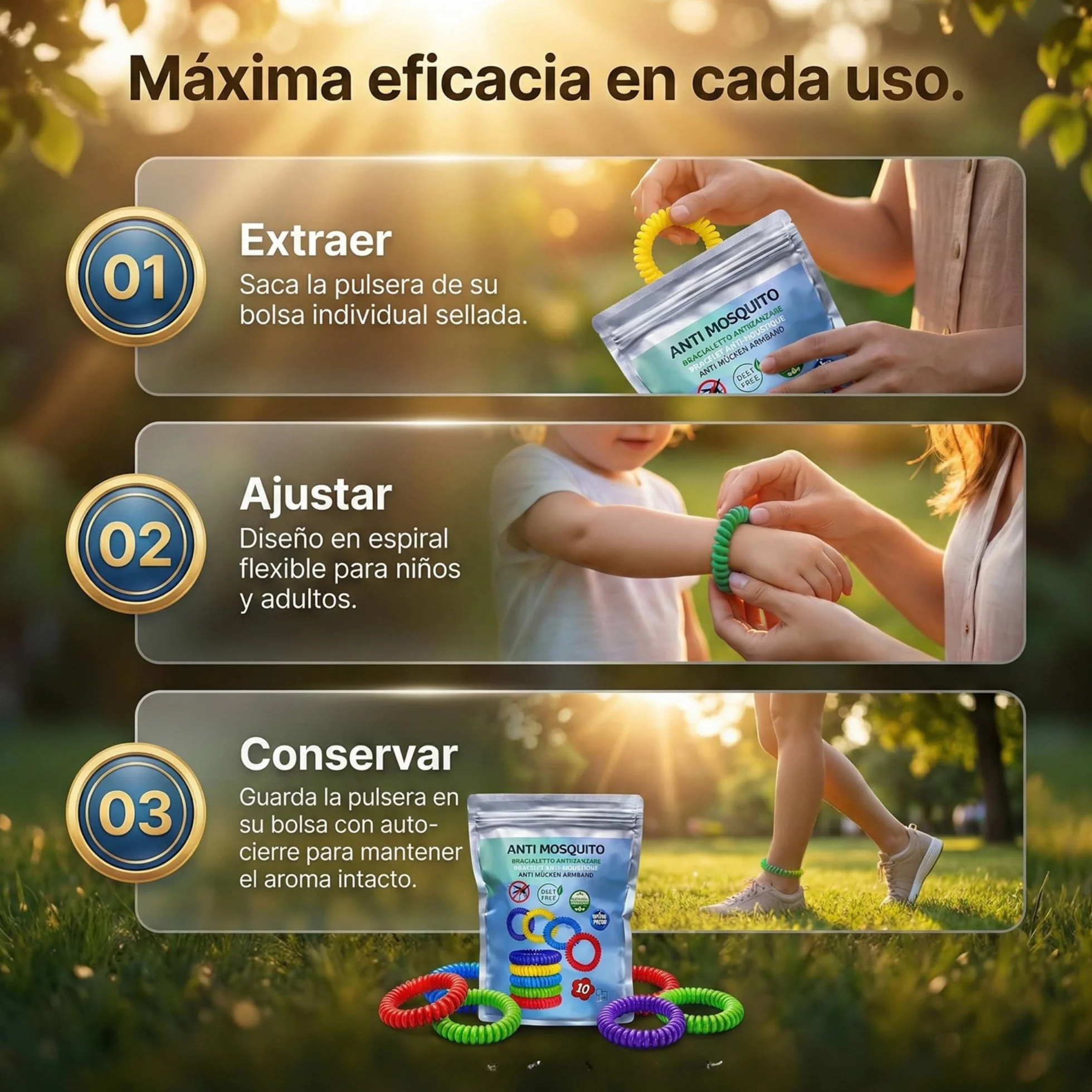 Braccialetto Antizanzare 10 Braccialetti Repellenti per Zanzare con Oli Essenziali di Citronella Naturale Senza DEET Protezione Adulti Bambini
