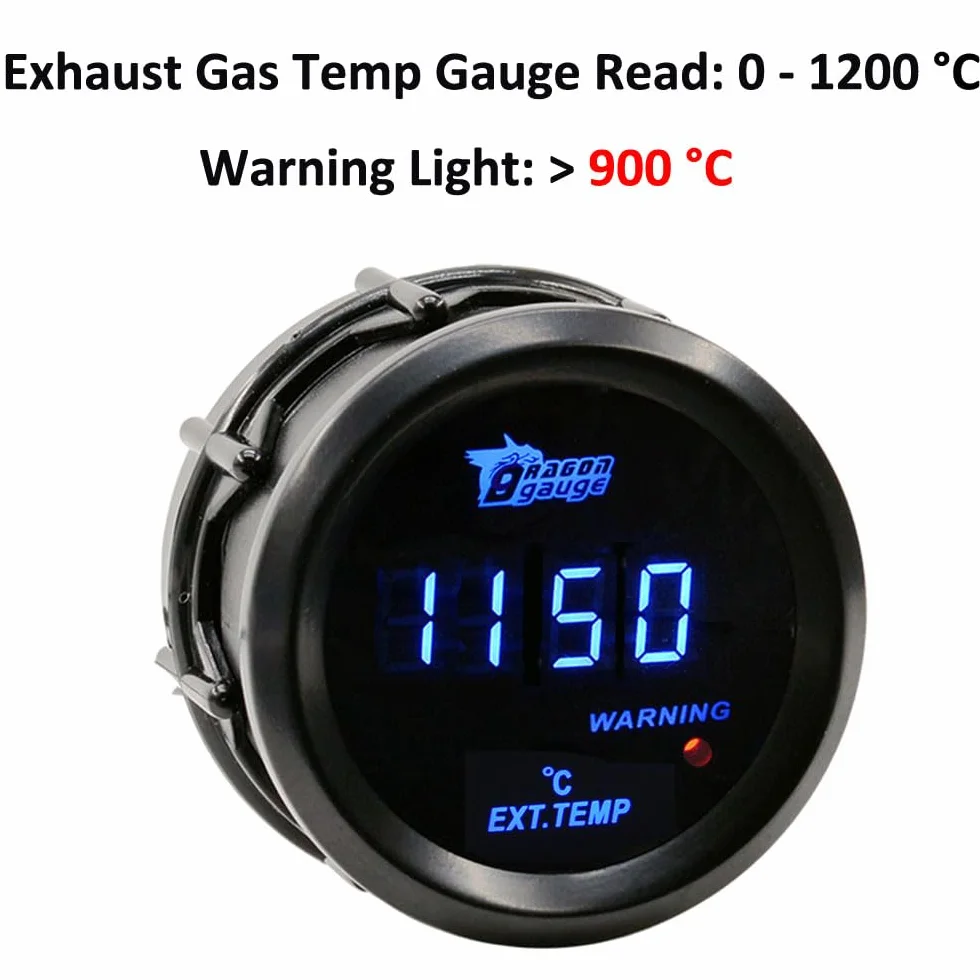 Manometro Scarico Gas Temperatura 52mm Indicatore Calibro con Sensore per Auto