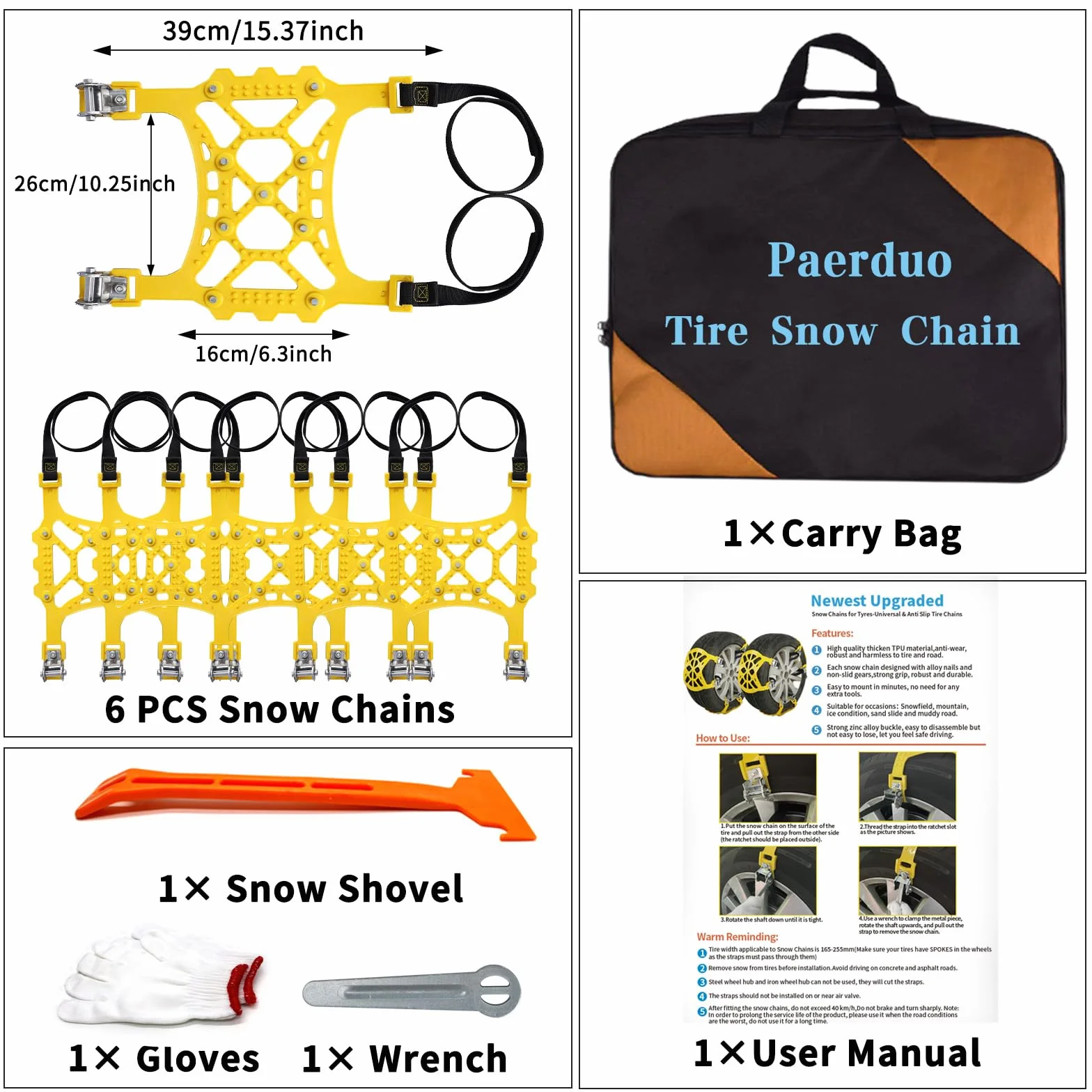 Catene da Neve Universali 6 Confezioni per Pneumatici 165-285mm Auto SUV ATV 215 55 17 215 65 R16 R17 R18 205 55 R16 R17 R18