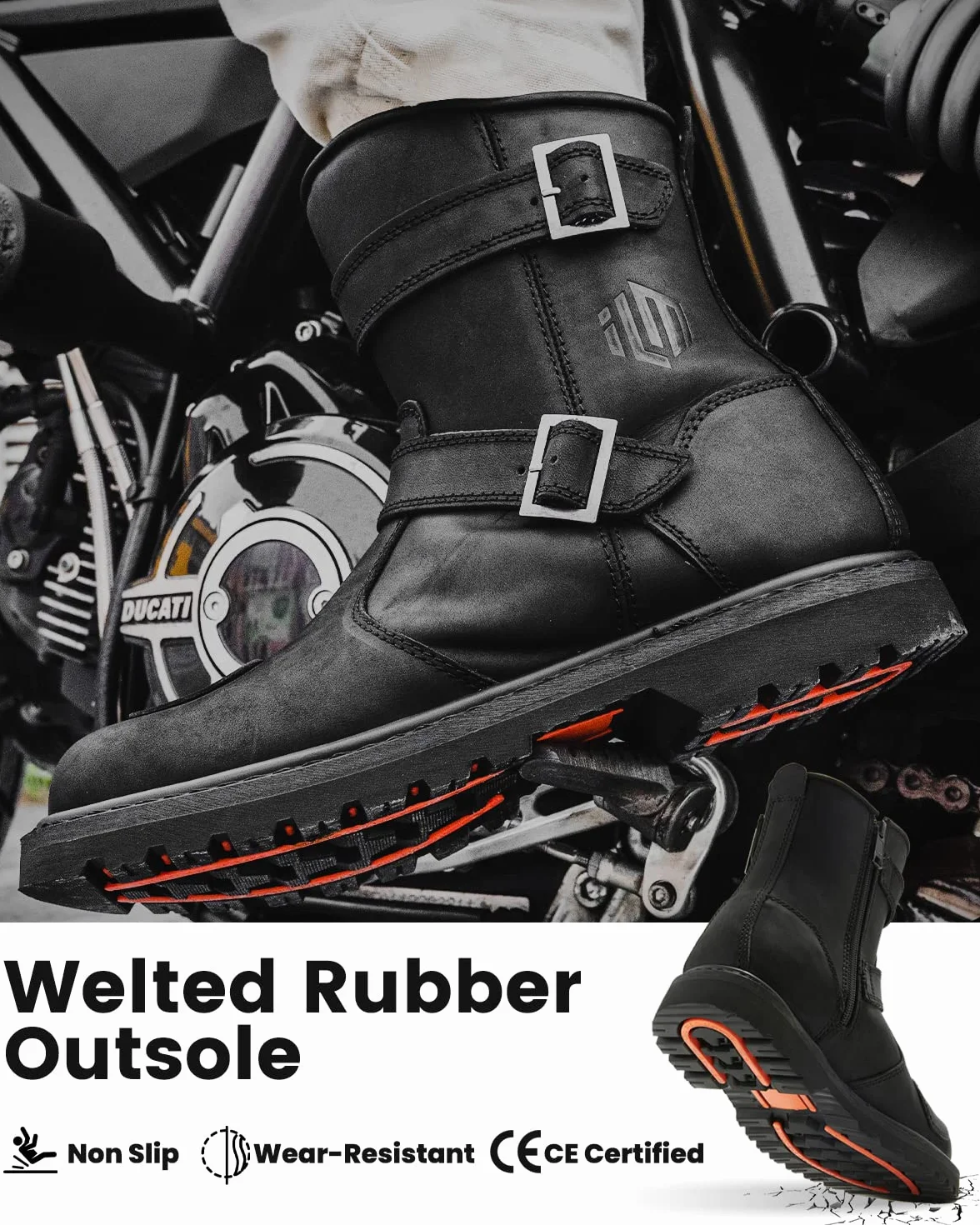 ILM Stivali Moto Uomo Donna Motocross in Pelle Nero con Cerniera Laterale M1005