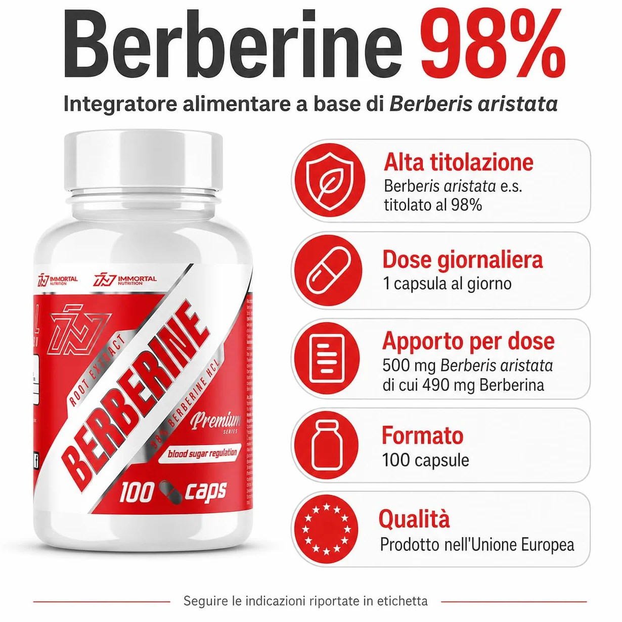 FlorioSport Berberina in Capsule 100 Cps – Berberina Berberis Aristata Pura 500 mg, Titolata al 98% Integratore Alimentare