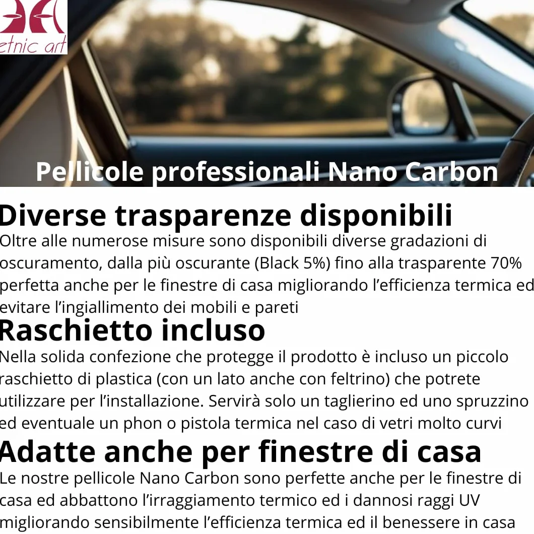 Pellicola Oscurante Vetri Auto Nano-carbon Qualità Professionale Misure GRANDI PICCOLE Antigraffio Parasole Antiriflesso Termoformante Adesiva Finestrini Casa (5%-BLACK, 30 X 120 CM)
