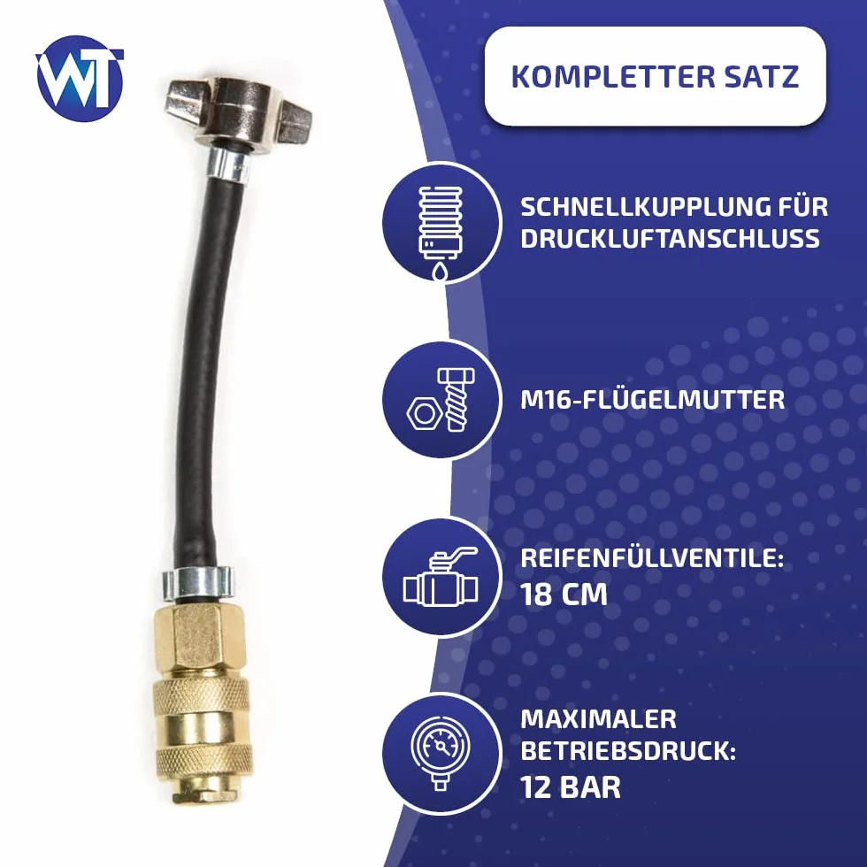 Tubo di riempimento per pneumatici M16 12 bar adatto per Volvo FH Scania Daf Iveco Man Renault Mercedes