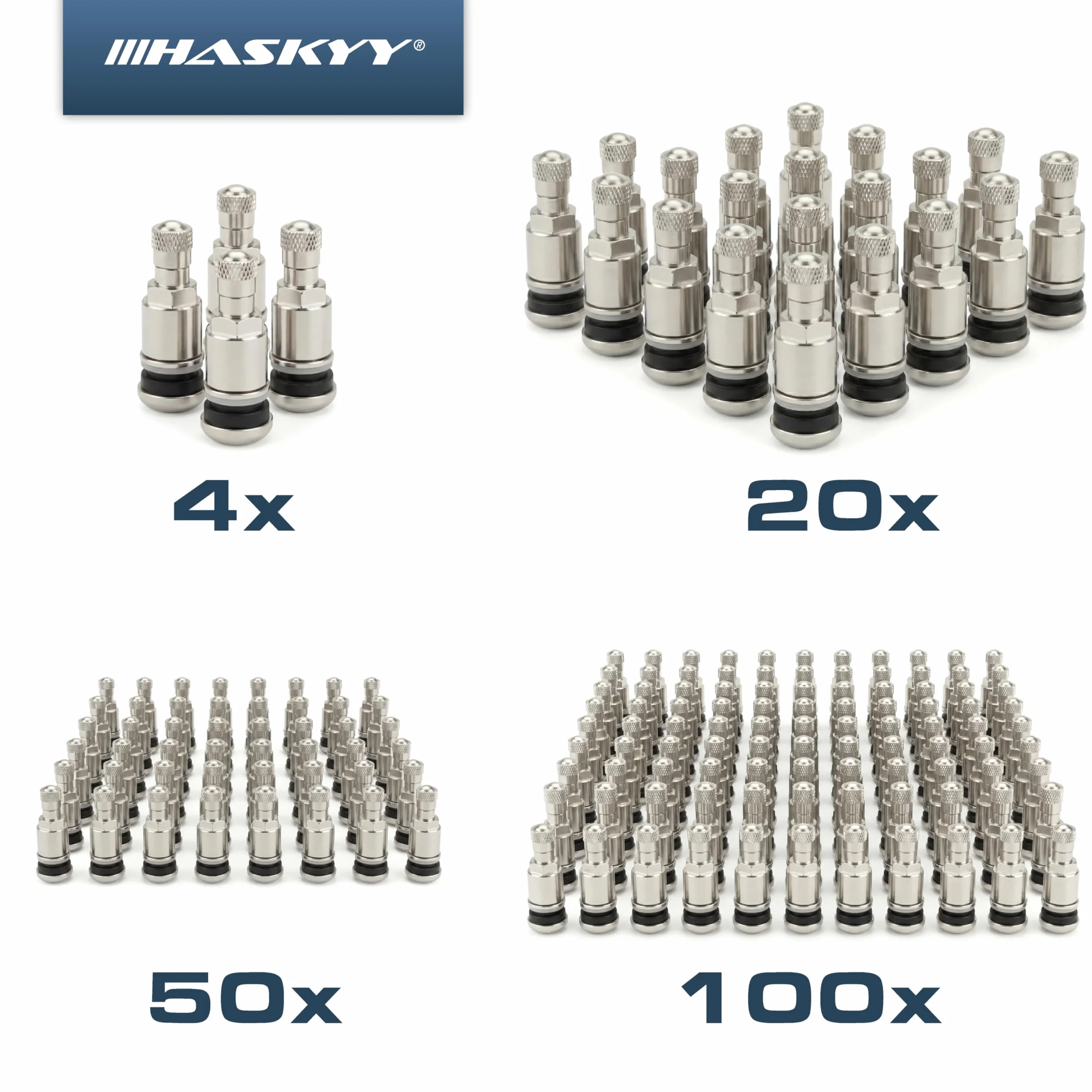 HASKYY 4 Pezzi Valvole cerchio pneumatici I universali valvole in metallo I argentate d'acciaio I 11,3mm