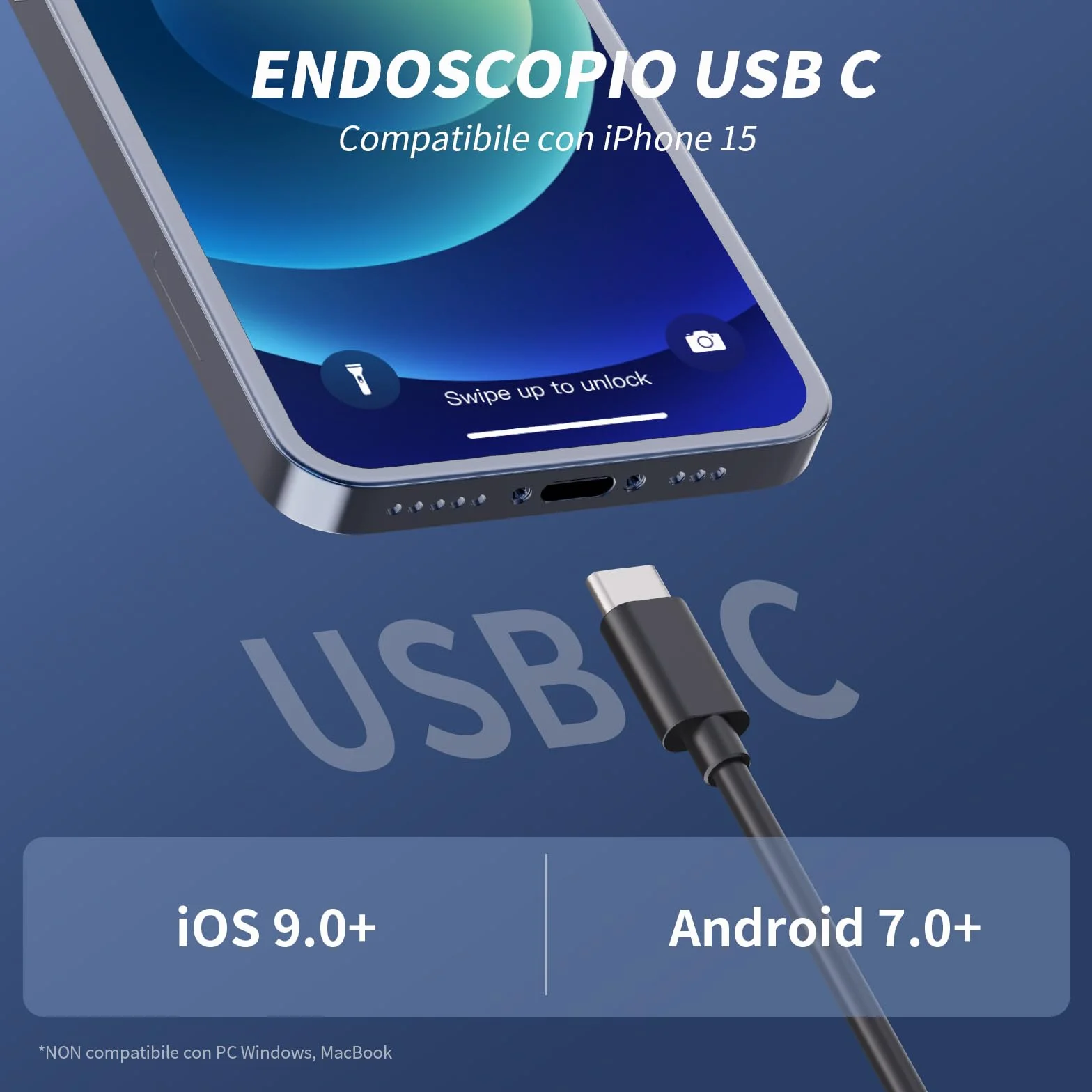 Aopick Endoscopio Smartphone 1920P HD Telecamera Endoscopica IP67 Impermeabile 5M Cavo Semirigido per Android iOS
