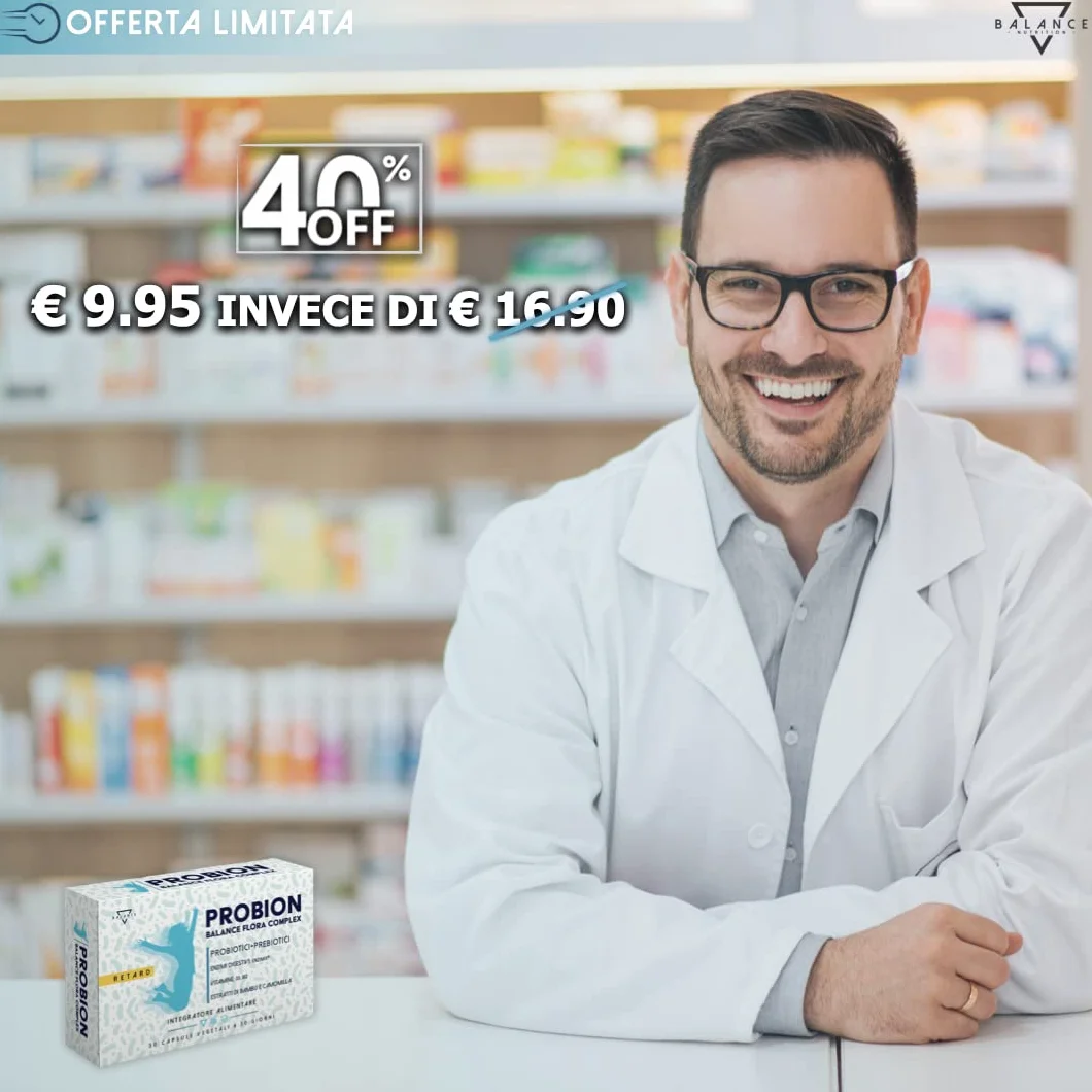 PROBION® Fermenti Lattici Probiotici 40 miliardi CFU Enzi-Mix Enzimi Digestivi Vitamine Bambù Camomilla 30 cps