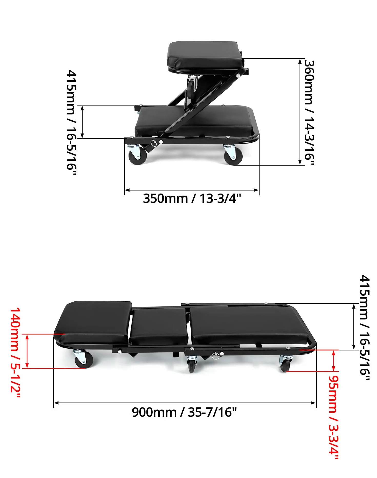 QWORK® Sgabello Officina, Carrello sotto Auto, con Ruote piroettanti a 360°