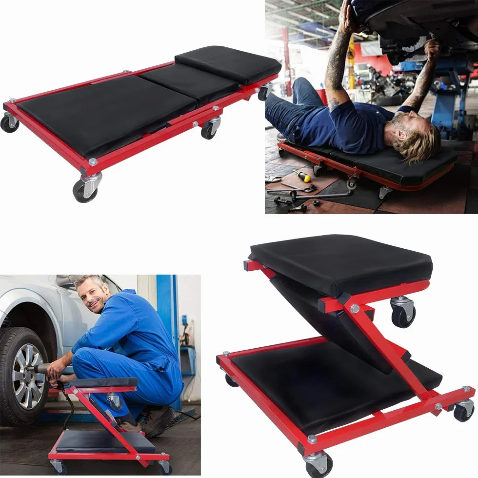 Lettino per officina auto 2 in 1 con rotelle, 150 kg, rotelle girevoli 360°