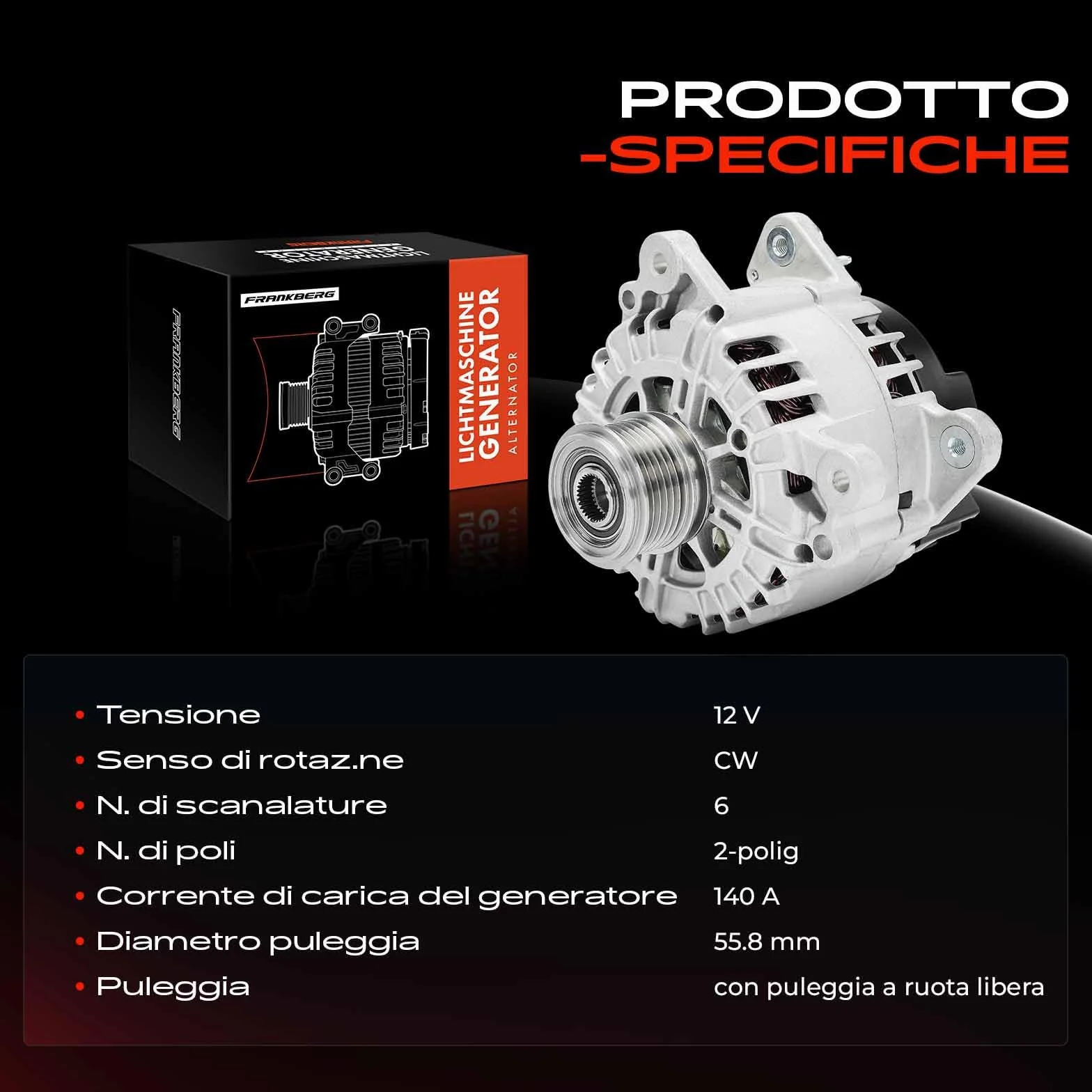 Frankberg Alternatore Generatore Compatibile con Polo 6C1 6R1 1.4L Polo 6C1 6R1 1.2L Golf VI 5K1 1.6L Golf VI Variante AJ5 1.6L T.o.u.r.a.n 1T3 2.0L Replace# 0986081160