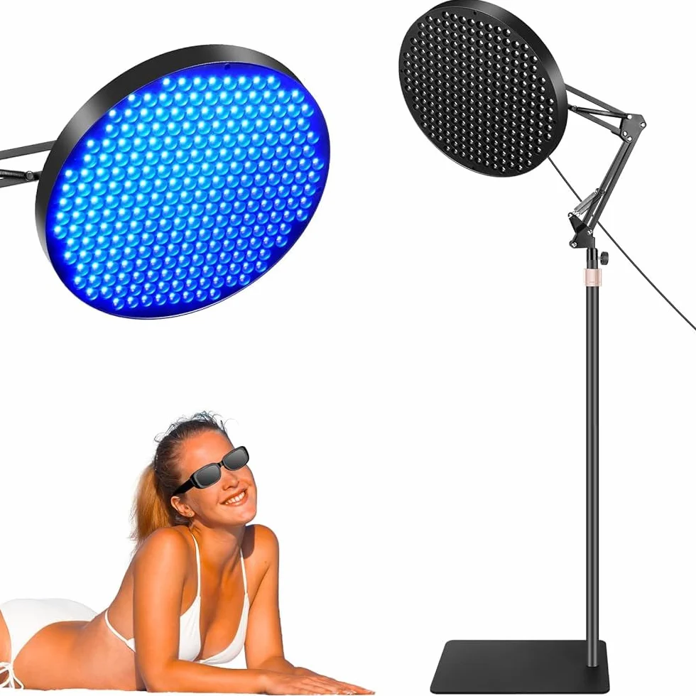 Lampada Abbronzante Viso Casa 50W Solarium 250 LED Con Supporto Regolabile Occhiali (Blu)