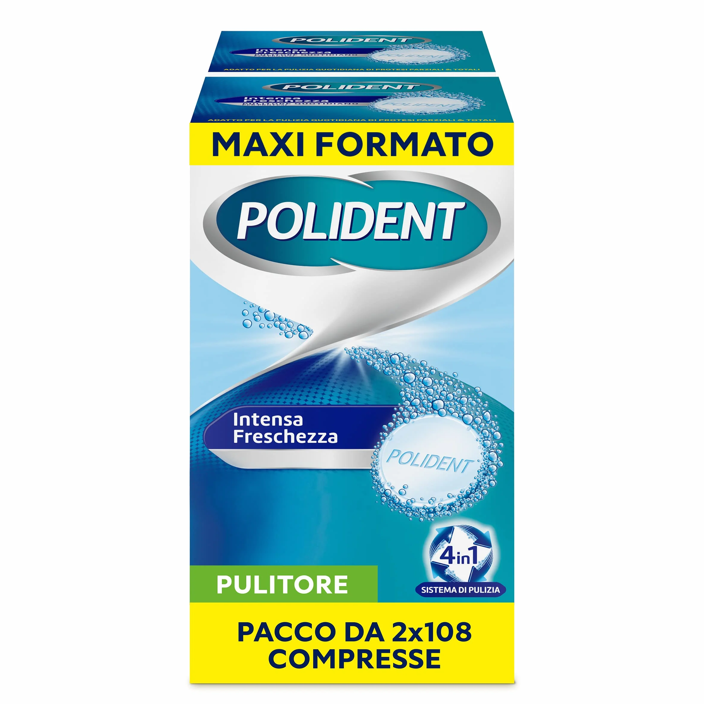 Polident Intensa Freschezza Pulitore quotidiano Protesi Dentale Antibatterico 2x108 Compresse