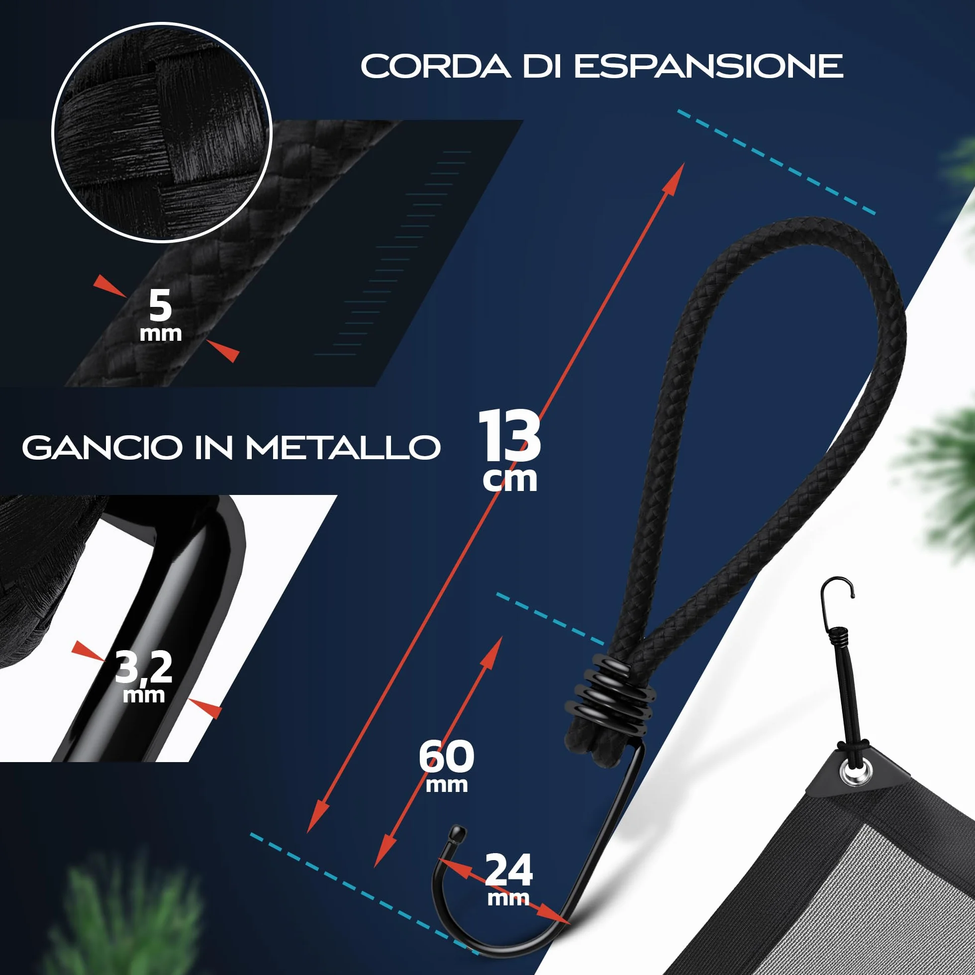 TRIBURG Espansore con ganci 13cm 25 pezzi elastico resistente cinghia tensionamento teloni