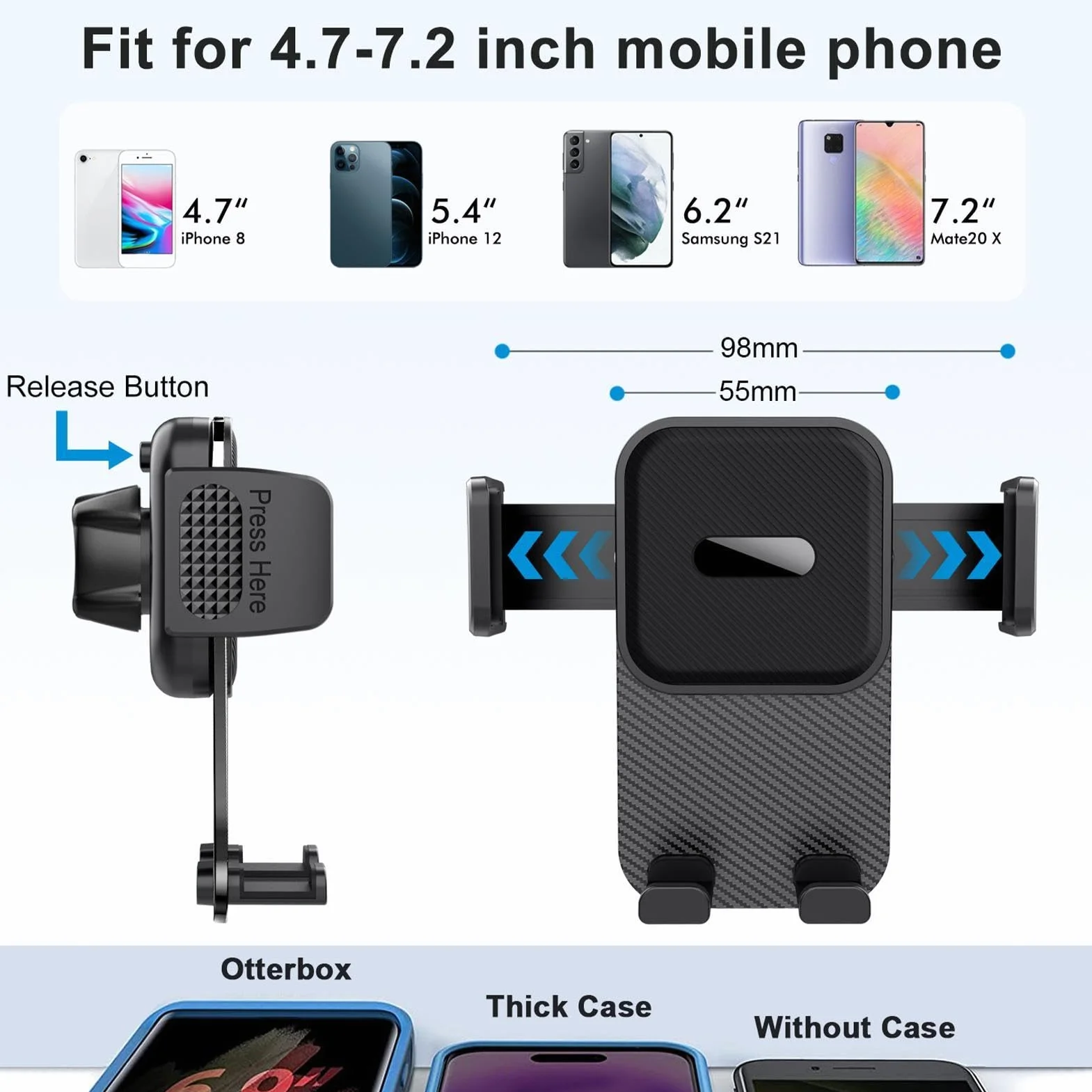 Generico per Telefono per Auto Regolabile, per cruscotto con, Rotazione a 360° con Presa sicura, Mobile per Automobile per Navigazione, Accessorio per Veicolo con Design