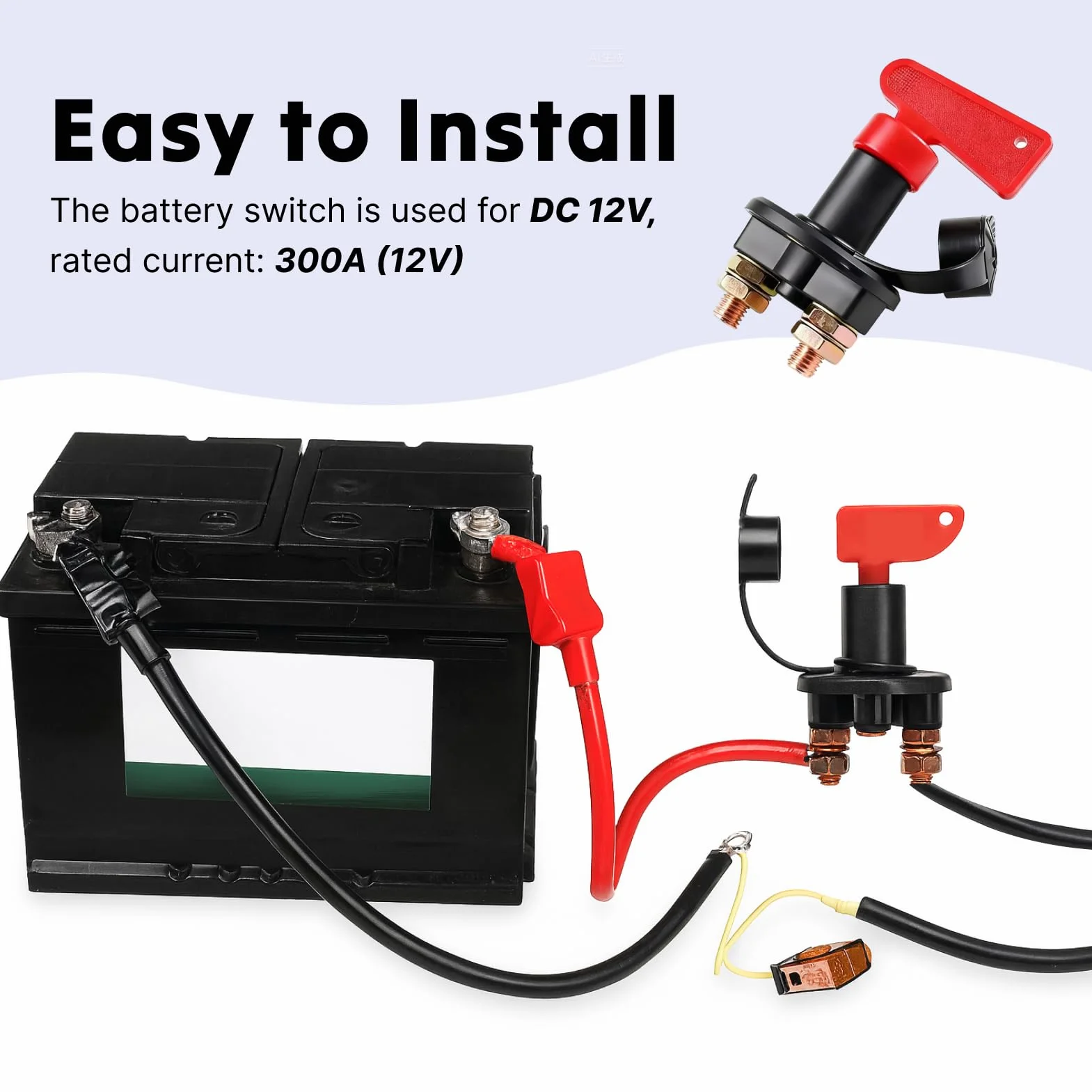 Interruttore di Disconnessione Batteria 12V 300A, Isolatore con Chiavi per Sicurezza Veicolo, Adatto per Auto, Barca, Camion, Materiale Durevole e Resistente