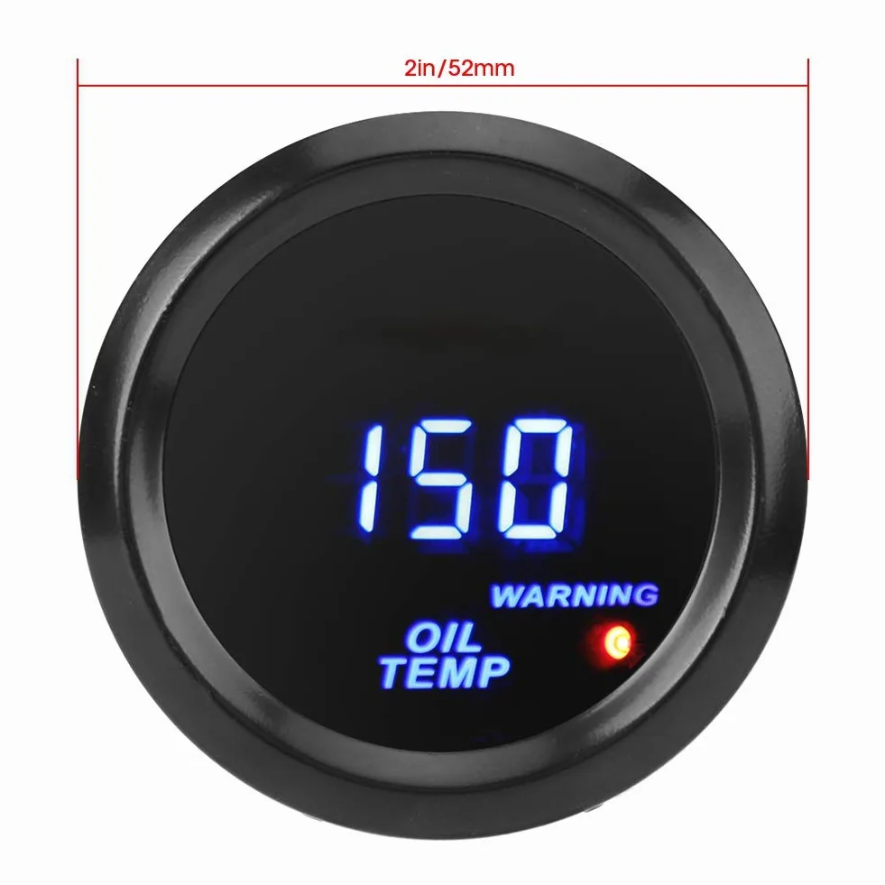 Indicatore di temperatura olio, 52mm Termometro olio con sensore 40~150 ℃ Indicatore di temperatura LED blu Display digitale Indicatore di pressione olio digitale per auto
