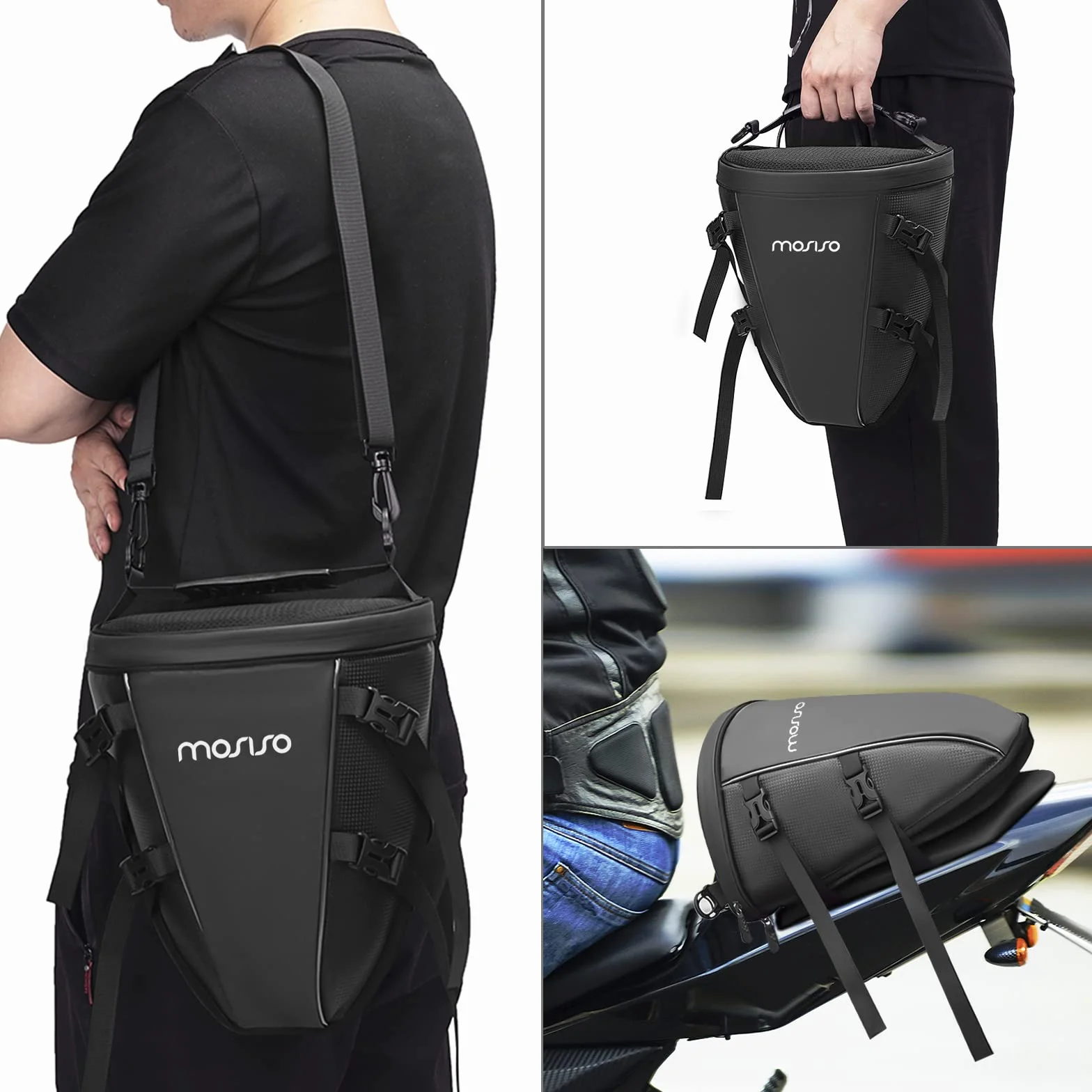 MOSISO Borsa Moto Posteriore 10L Impermeabile Poliestere Serbatoio Leggero con Tracolla, Nero