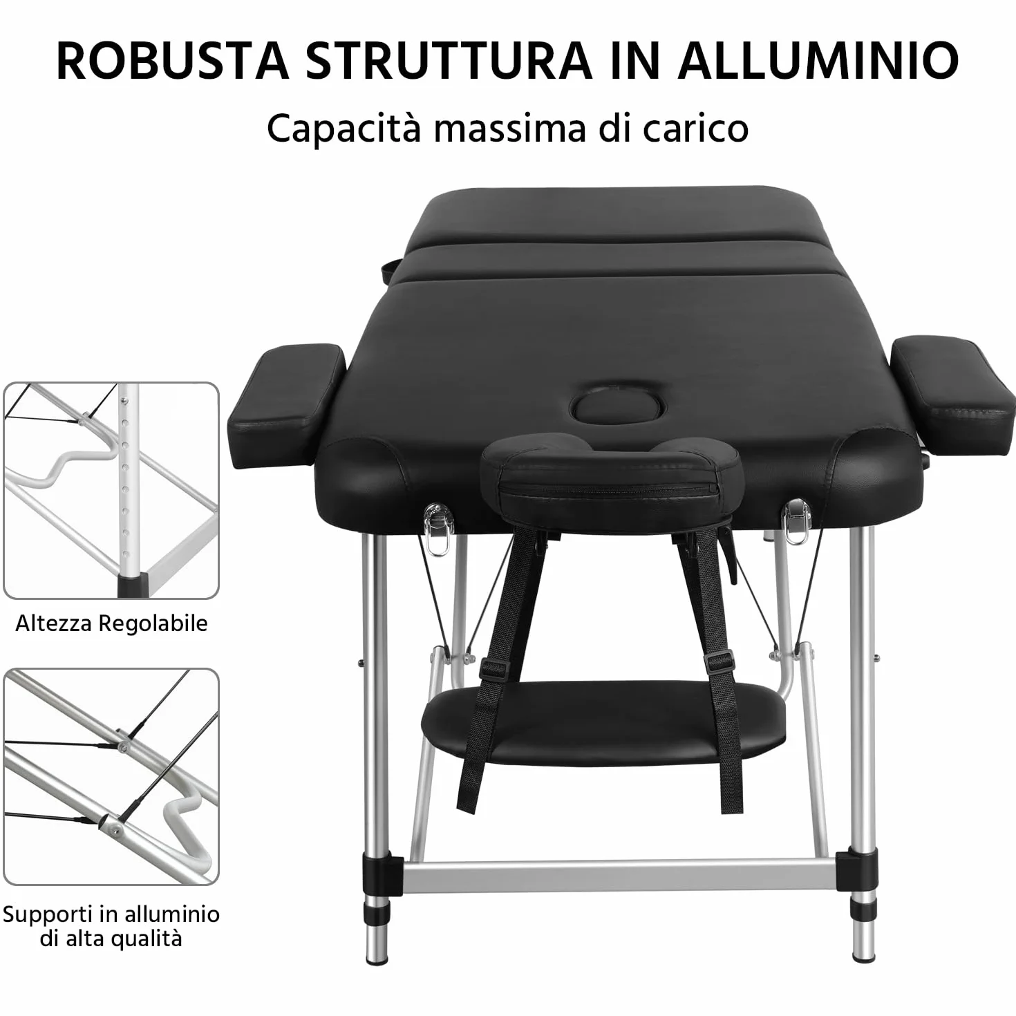 Yaheetech Lettino da Massaggio Pieghevole Portatile Alluminio 213 x 70 cm 250 kg Altezza Regolabile