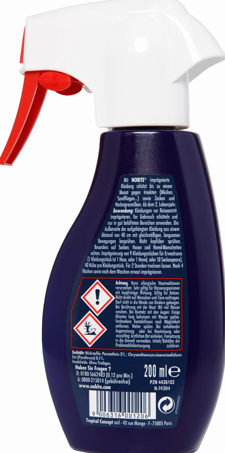 NOBITE Spray Abiti Permetrina 200ml Repellente Antizanzare