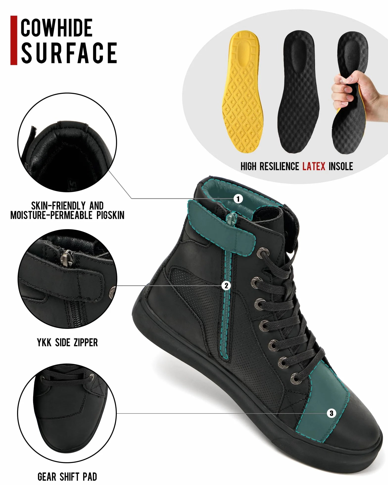 Scarpe da Moto in Pelle da Uomo, Stivali da Moto retrò, Scarpe da Ginnastica da Moto Traspiranti Casual, Cerniera del Cambio, Suola Antiscivolo Marrone 40-46