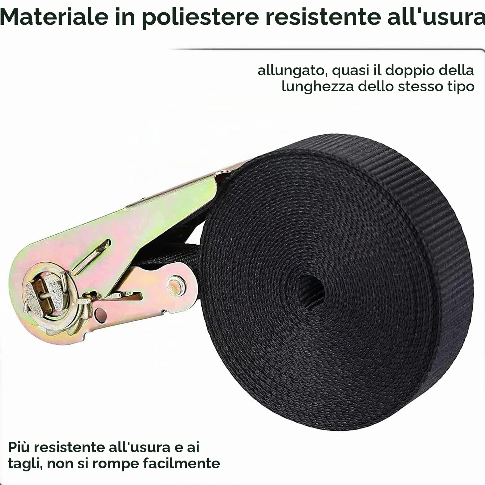 Cinghie a Cricchetto 10 Pezzi 800 kg 6m x 25mm Set Fissaggio Camion Merci Nero