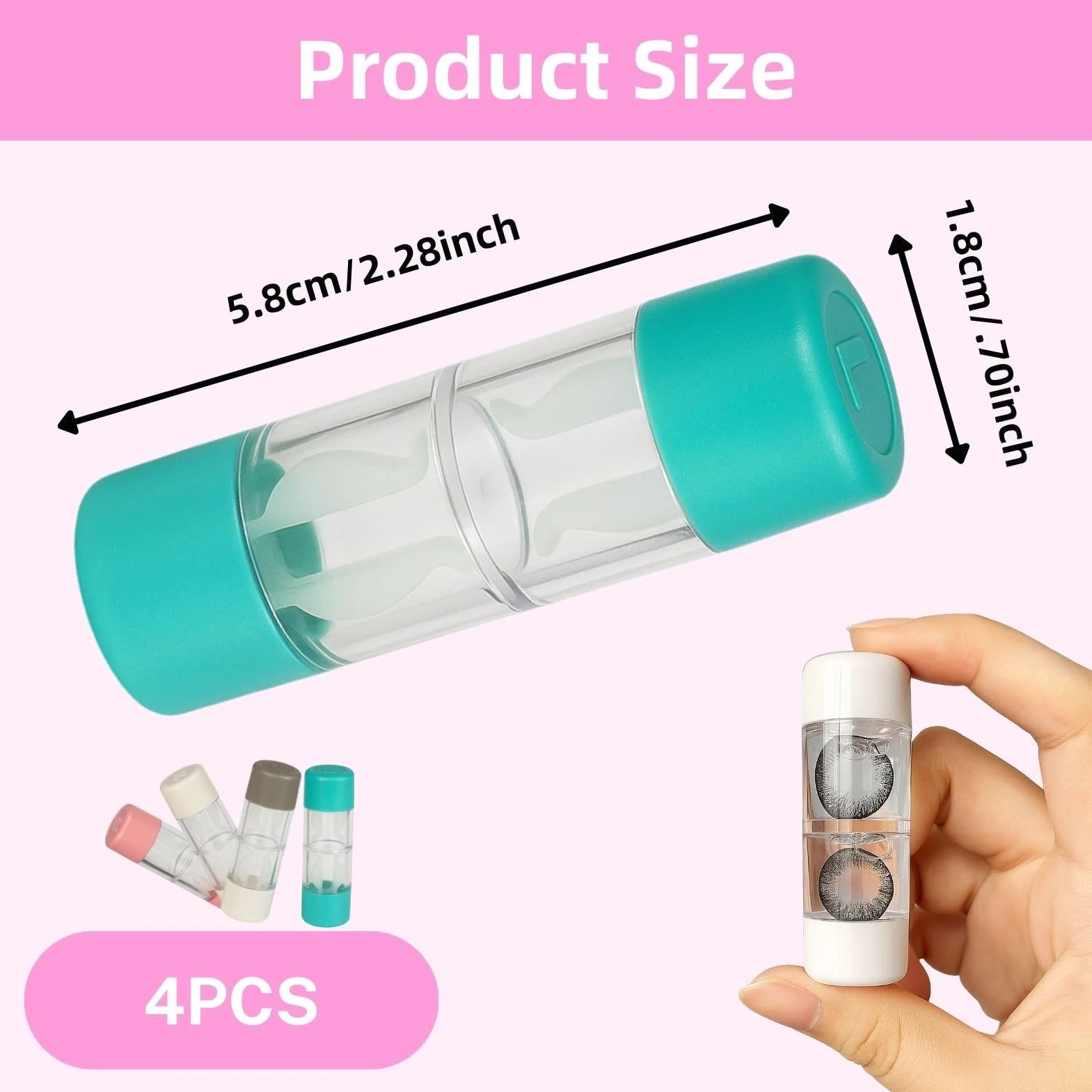 Set di 4 contenitori per lenti a contatto dure, portatile, compatto, rosa, bianco, blu, verde