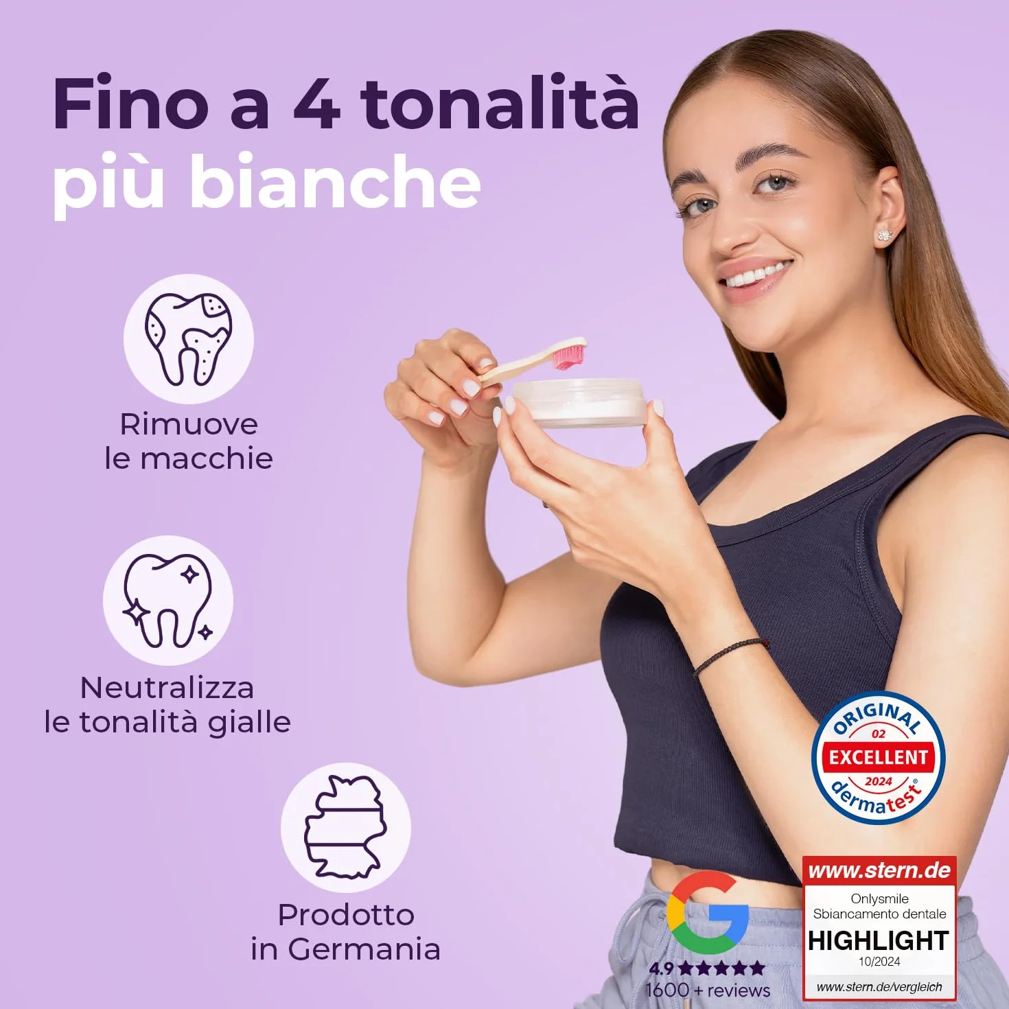 Onlysmile Polvere sbiancante per denti professionale – sicuro, indolore, effetto pulente