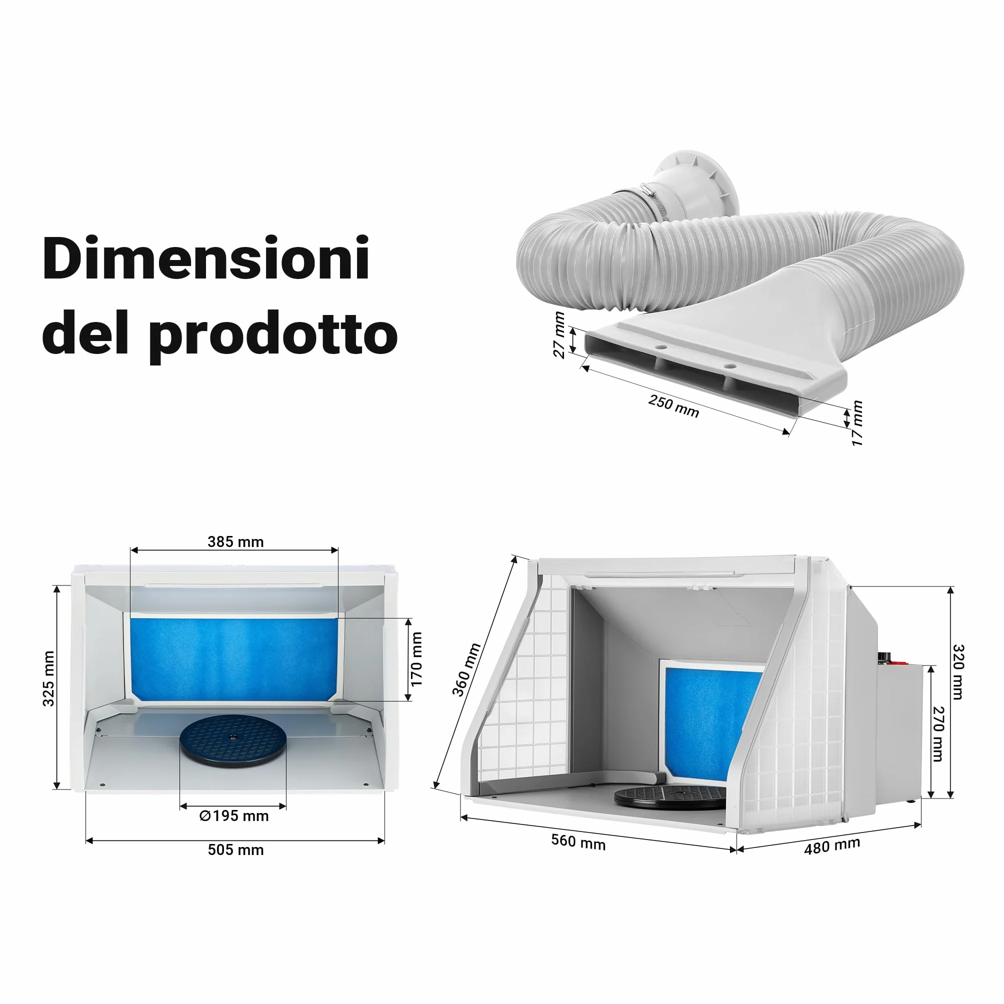 Wiltec Cabina di aspirazione per verniciatura 9m³/min con LED, manopola e Doppia Ventola Regolabile