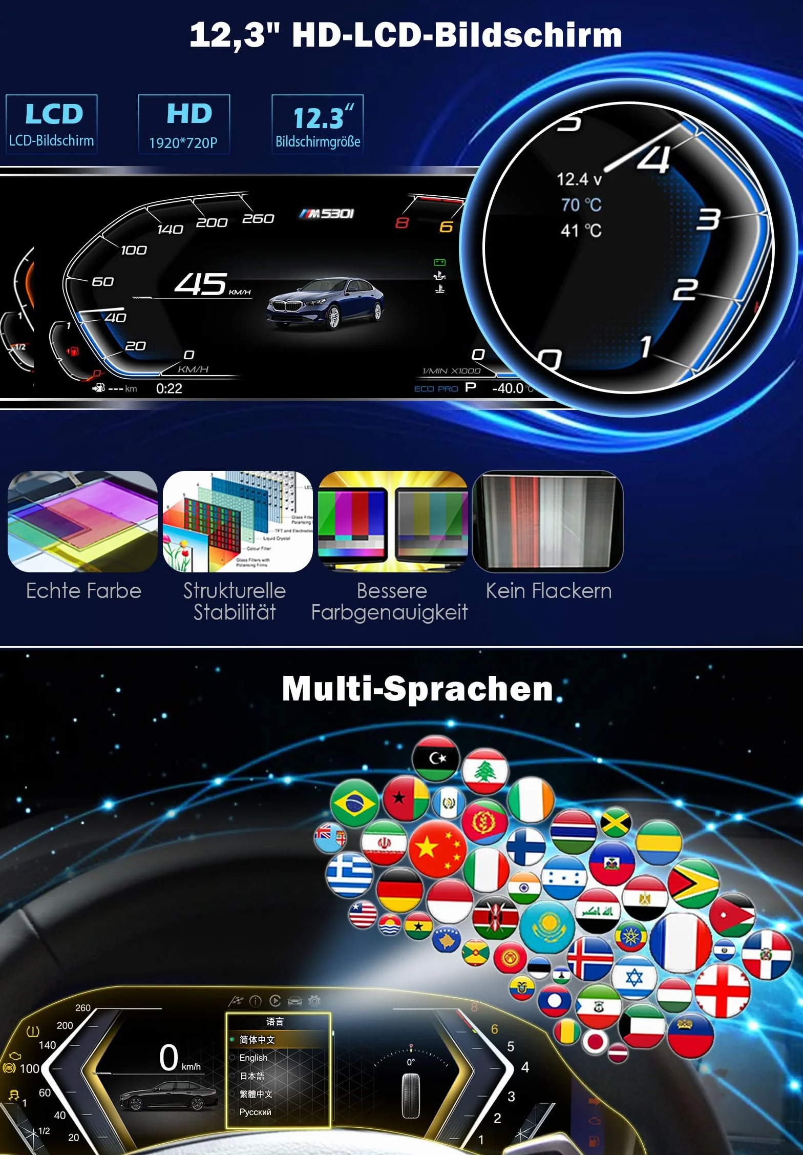 Tachimetro Digitale LCD 12,3" per BMW 5 Serie E60 E61 X5 E70 X6 E71 CiC CCC Plug & Play HD Display