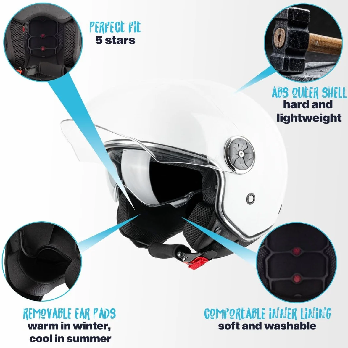 VINZ Tobia Casco Jet Doppia Visiera VIntage | Casco Scooter / Moto Donna E Uomo | Certificato ECE 22.06 | nelle taglie dalla XS-XXL