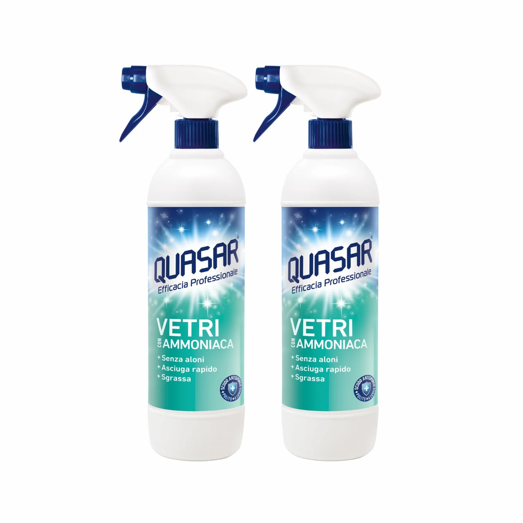 Quasar Vetri con Ammoniaca 2 x 580 ml - Środek do Czyszczenia Szyb Bez Alonów