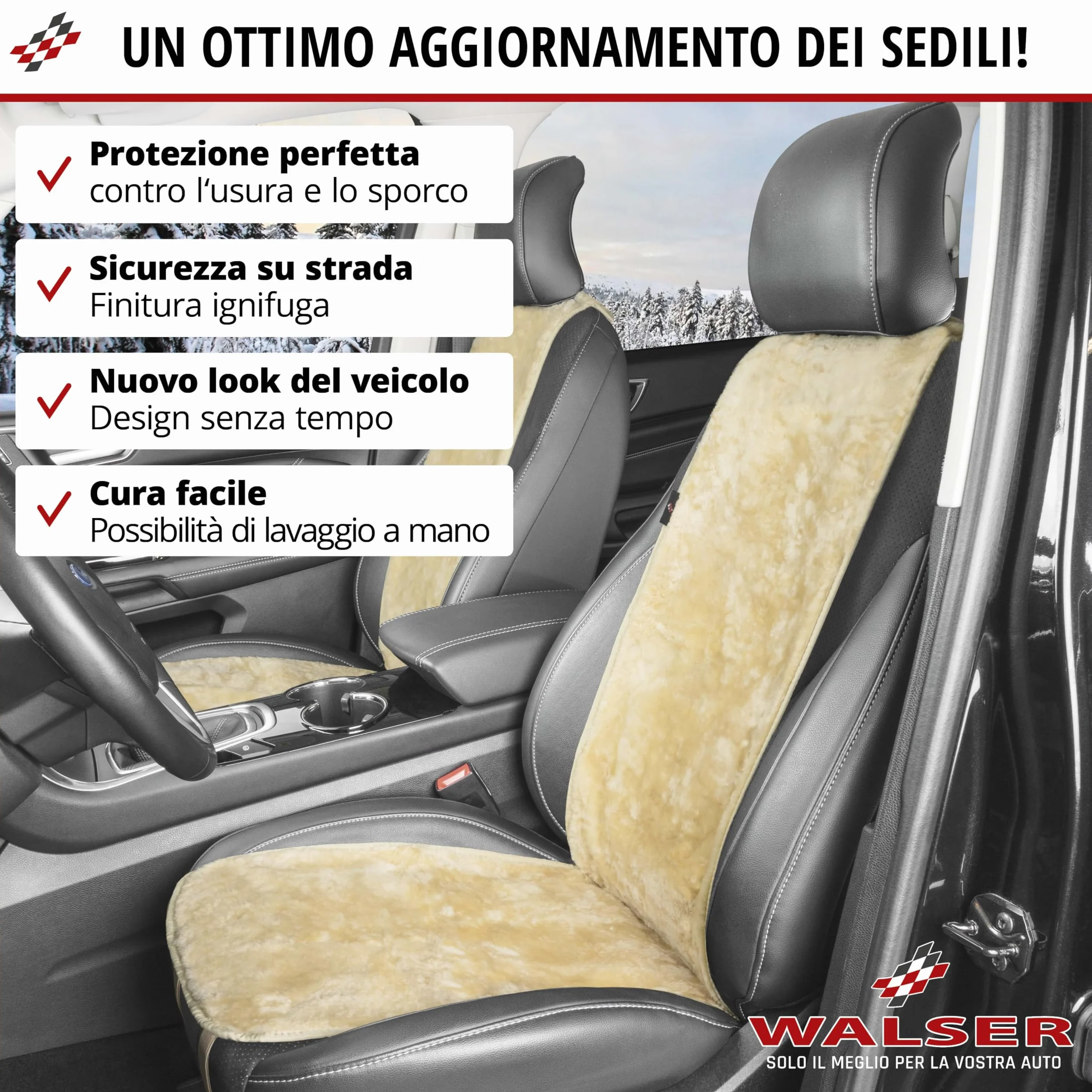 Walser Cosmo coprisedile in pelle d'agnello per auto antracite
