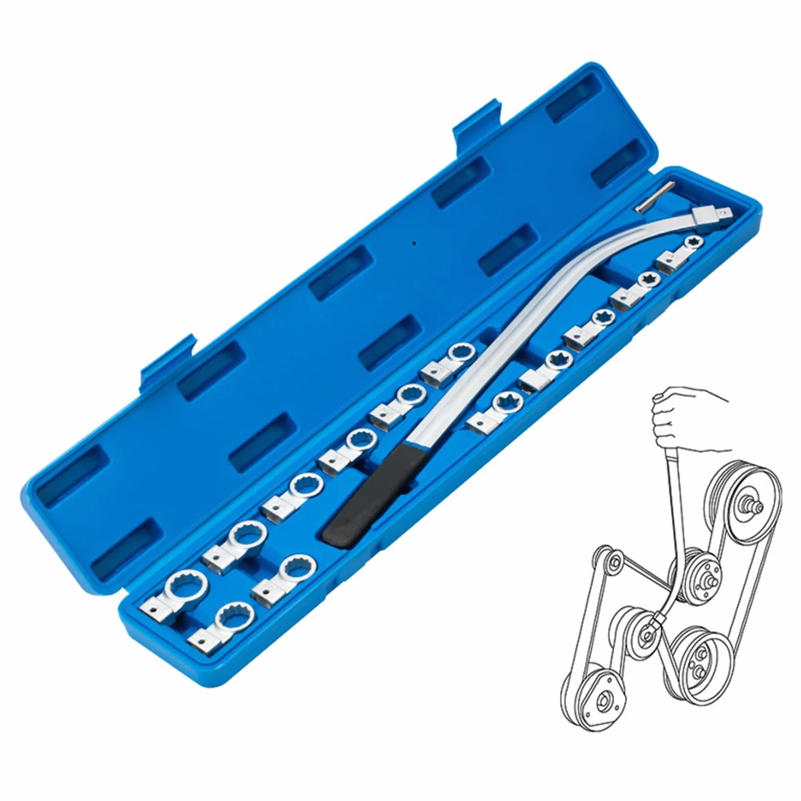 Set di 15 chiavi per cintura, 45 cm, regolabile, tendicinghia del motore, con Torx e prese a 12 punti, per riparazioni automobilistiche
