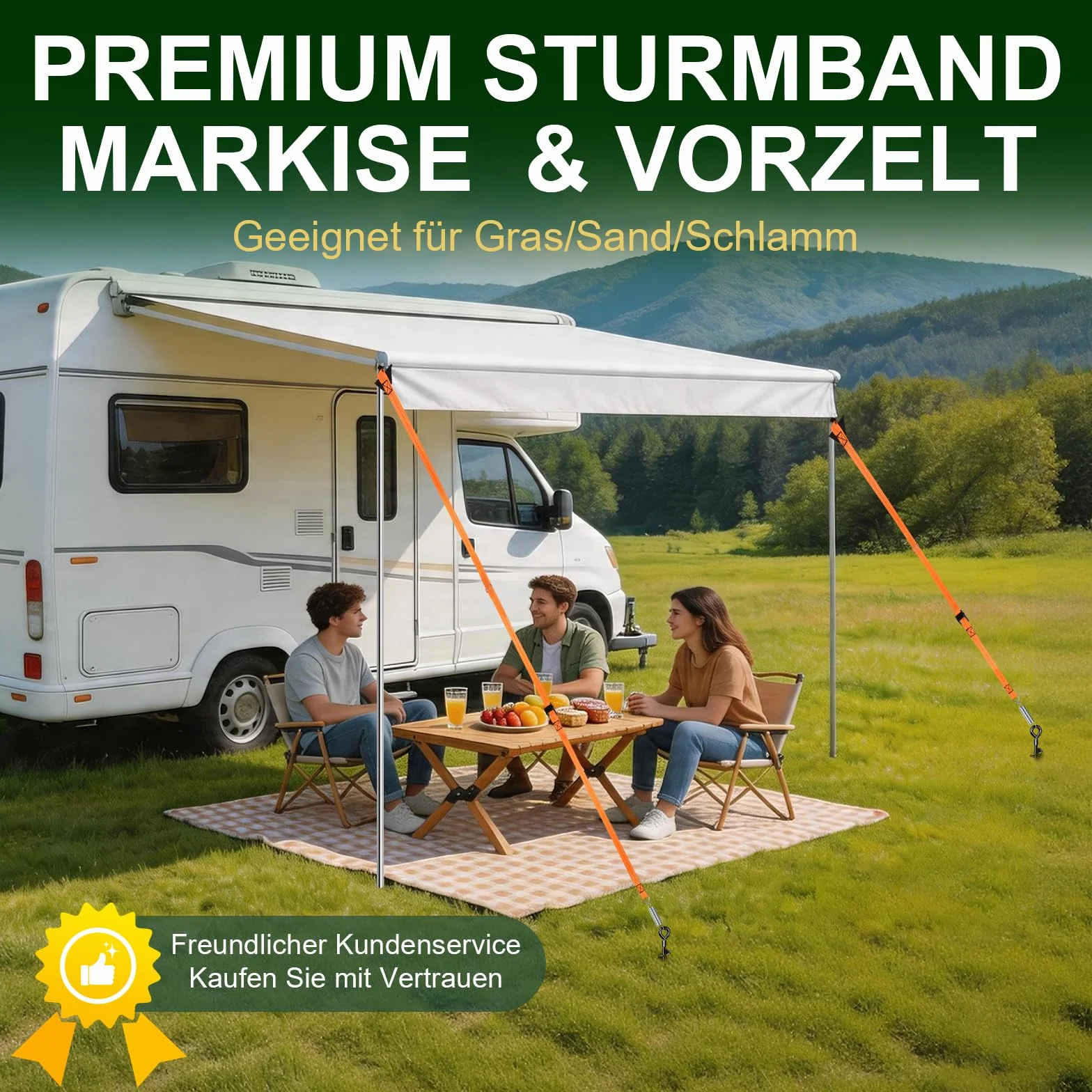 Tenda da Sole Kit Fissaggio Cinghie Anti-tempesta Set Completo con Picchetti 37cm