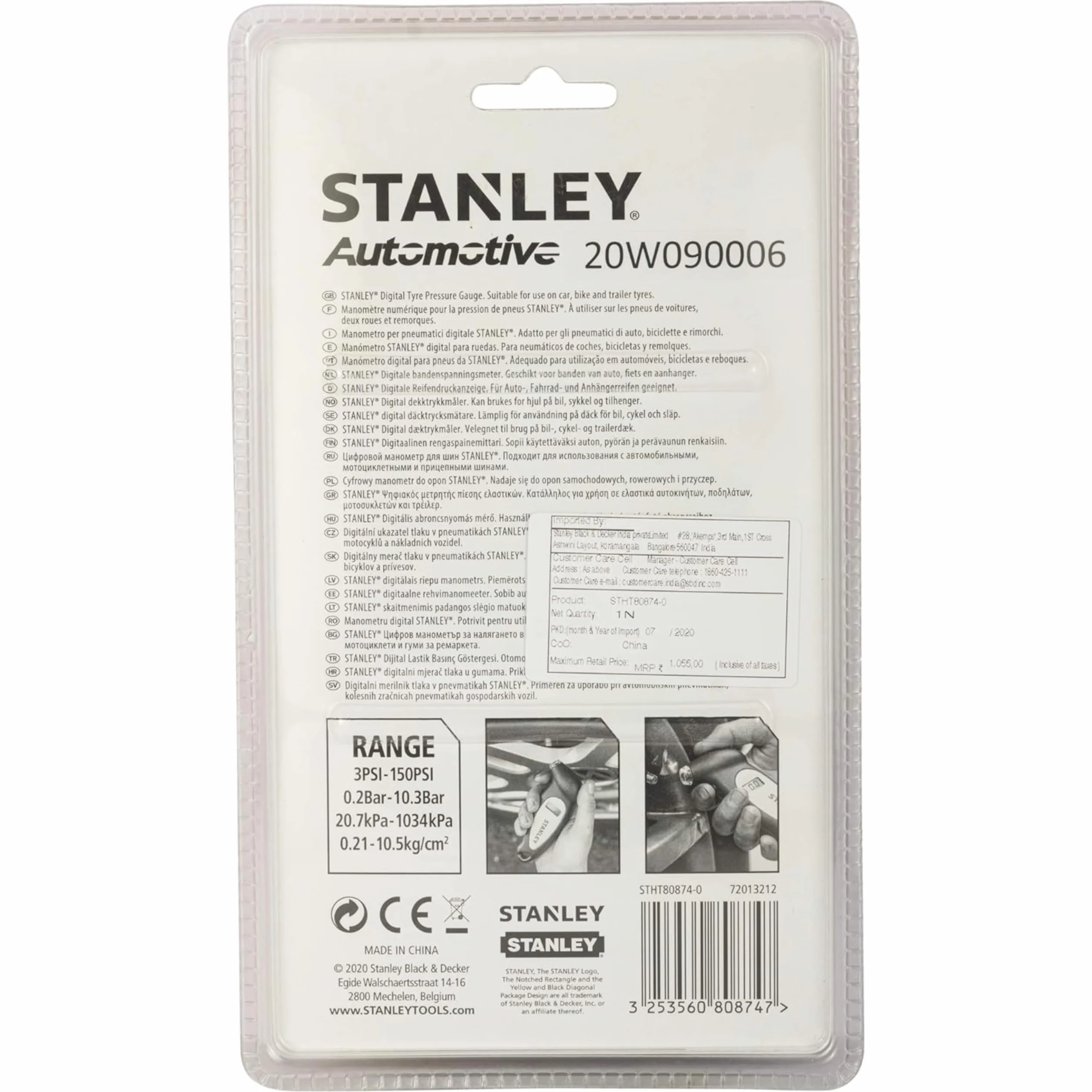 STANLEY Tester di pressione di pneumatico Digitale, nero STHT80874-0