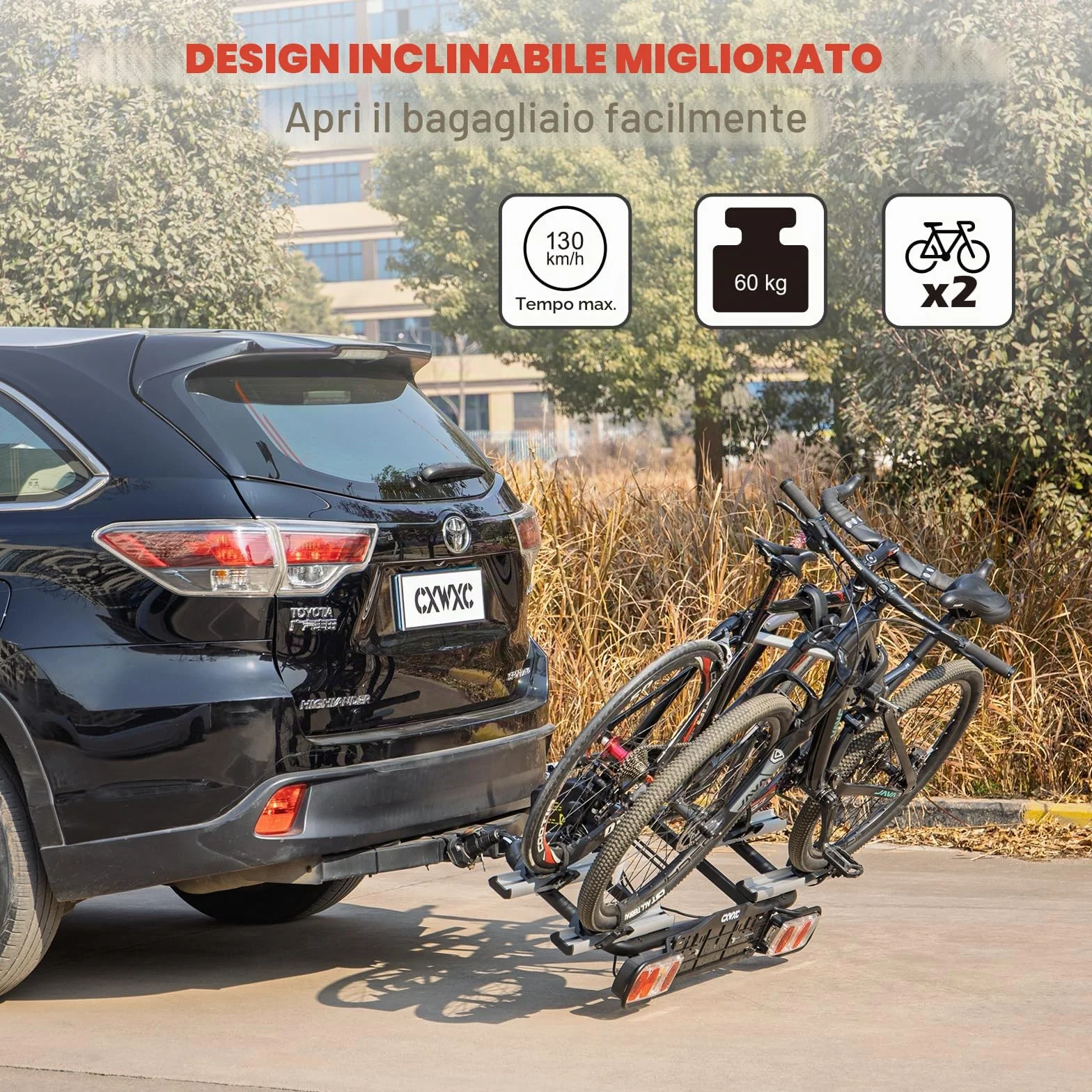 Portabici da traino per auto 2 biciclette elettriche, fusibile sgancio rapido, illuminazione 13/7 pin universale