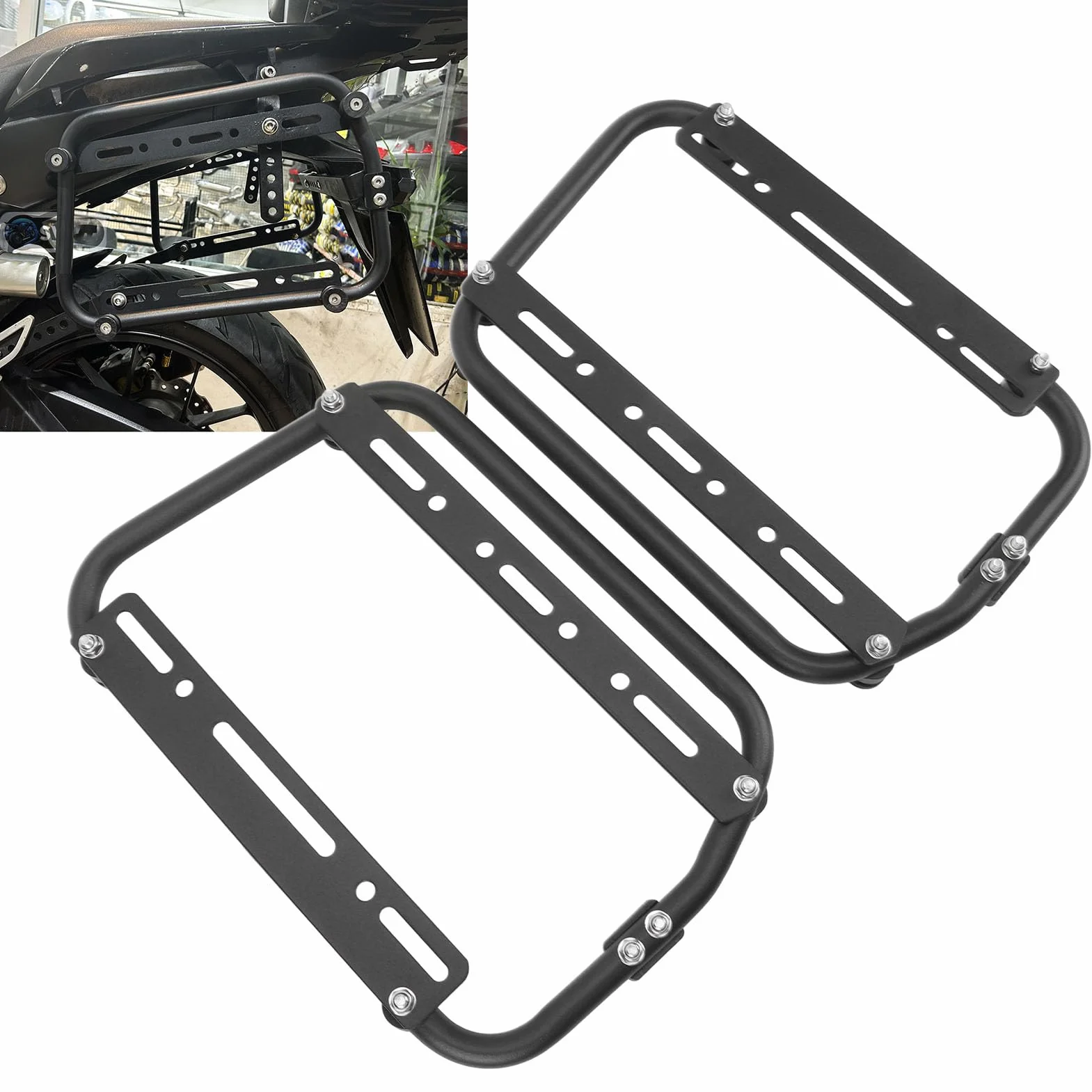 Porta Barra di Supporto per Borsa Sella Laterale, Portapacchi di Supporto Laterale per Moto, Lega di Alluminio, Verniciatura a Polvere Nera, Resistente All'usura, Robusto,