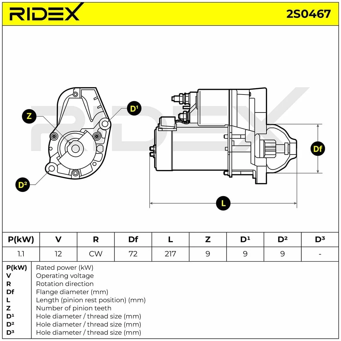 RIDEX 2S0467 Pezzo Motorino avviamento Compatibilità con BMW 02 E10
