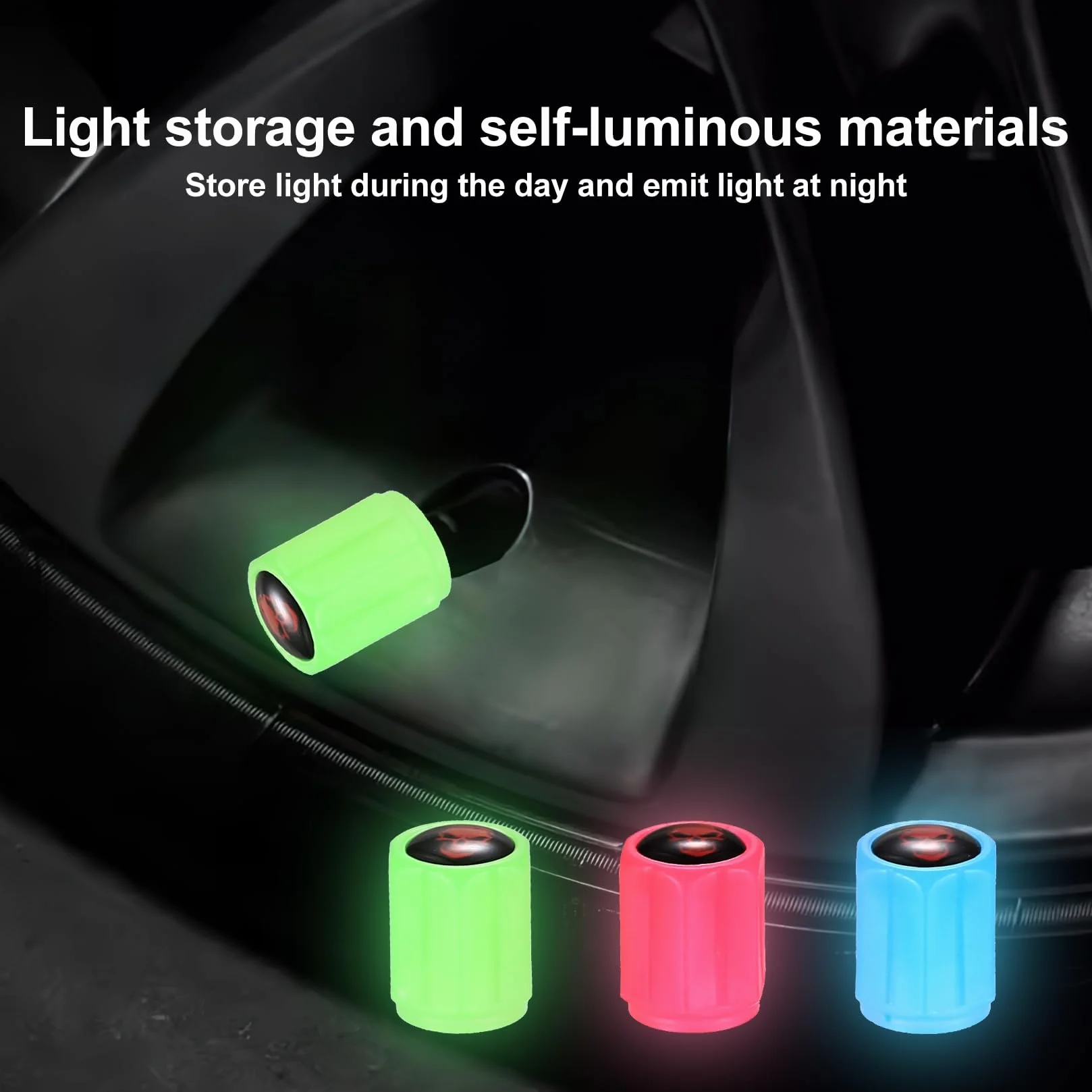 Cappucci Valvole Luminosi Auto 12 Pezzi Tappi Valvola Fluorescenti Universali Teschio per Auto Moto Bici
