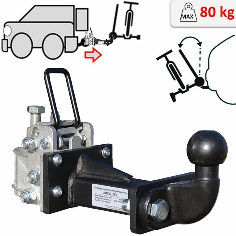 Prolunga gancio traino 250 mm inclinabile universale per portabici