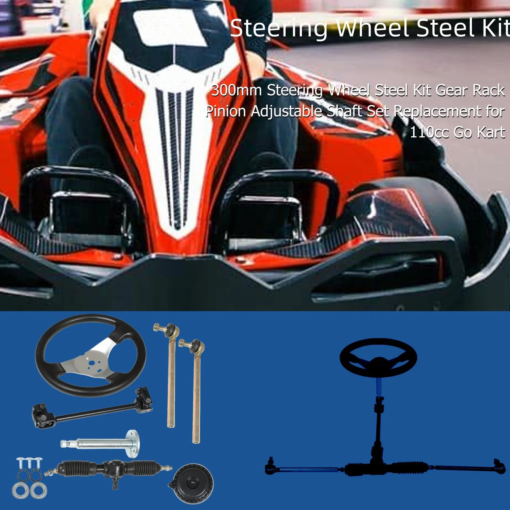 Kit volante in acciaio cremagliera ingranaggi pignone albero regolabile sostituzione per Go Kart 110cc