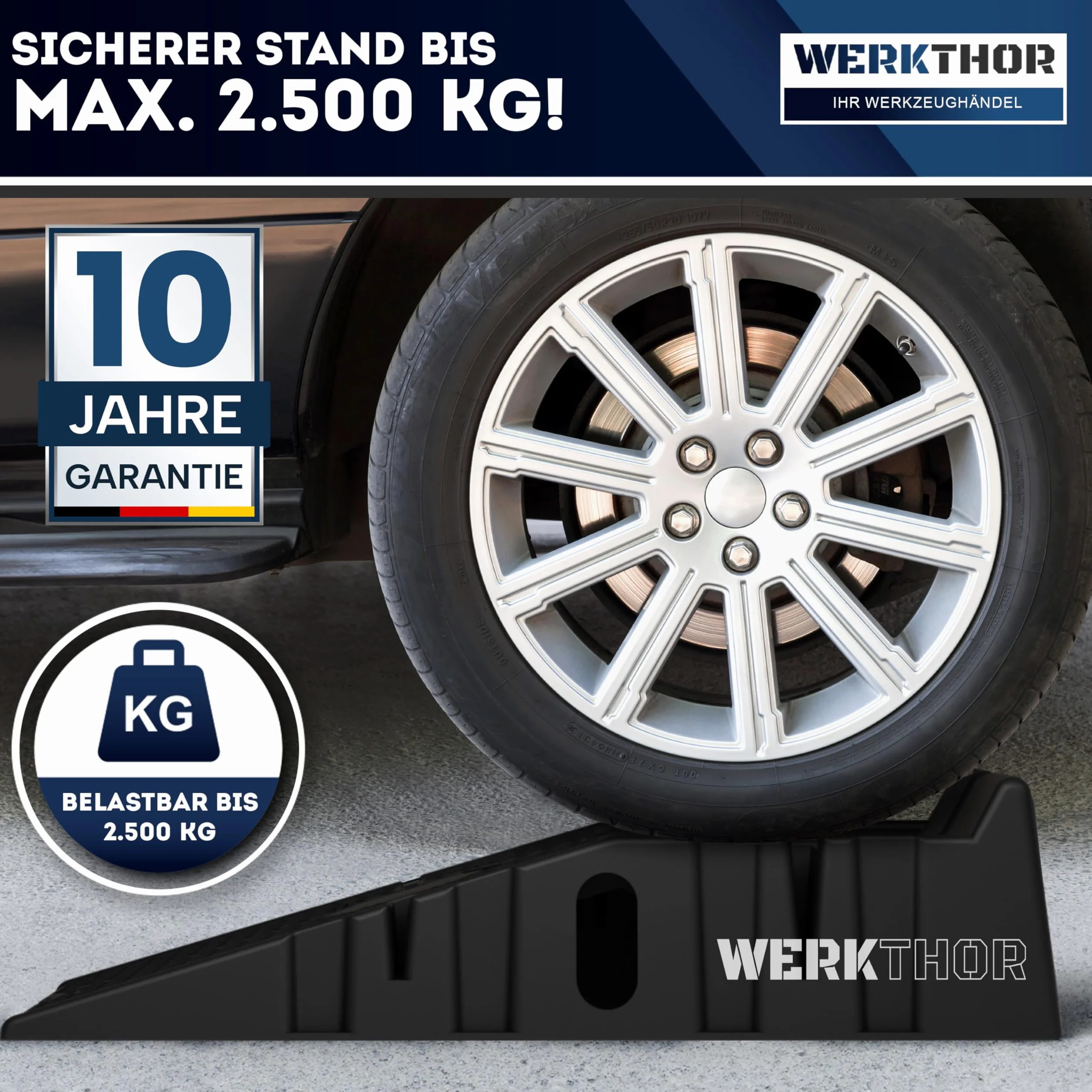 WERKTHOR Rampa di carico per auto extra piatta set da 2 pezzi fino a 2.500 kg