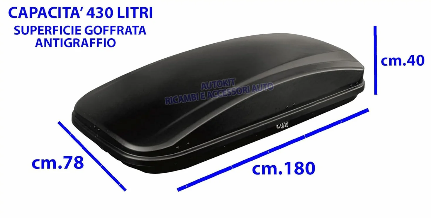 Kit BOX BAULE PORTAPACCHI da Tetto auto FARAD CRUB Capacita' 430 litri + Barre Portatutto Porta Pacchi Bagagli (NON ORIGINALE) COMPATIBILE con Renegade dal 2014 in poi - 1-93431 - A2101