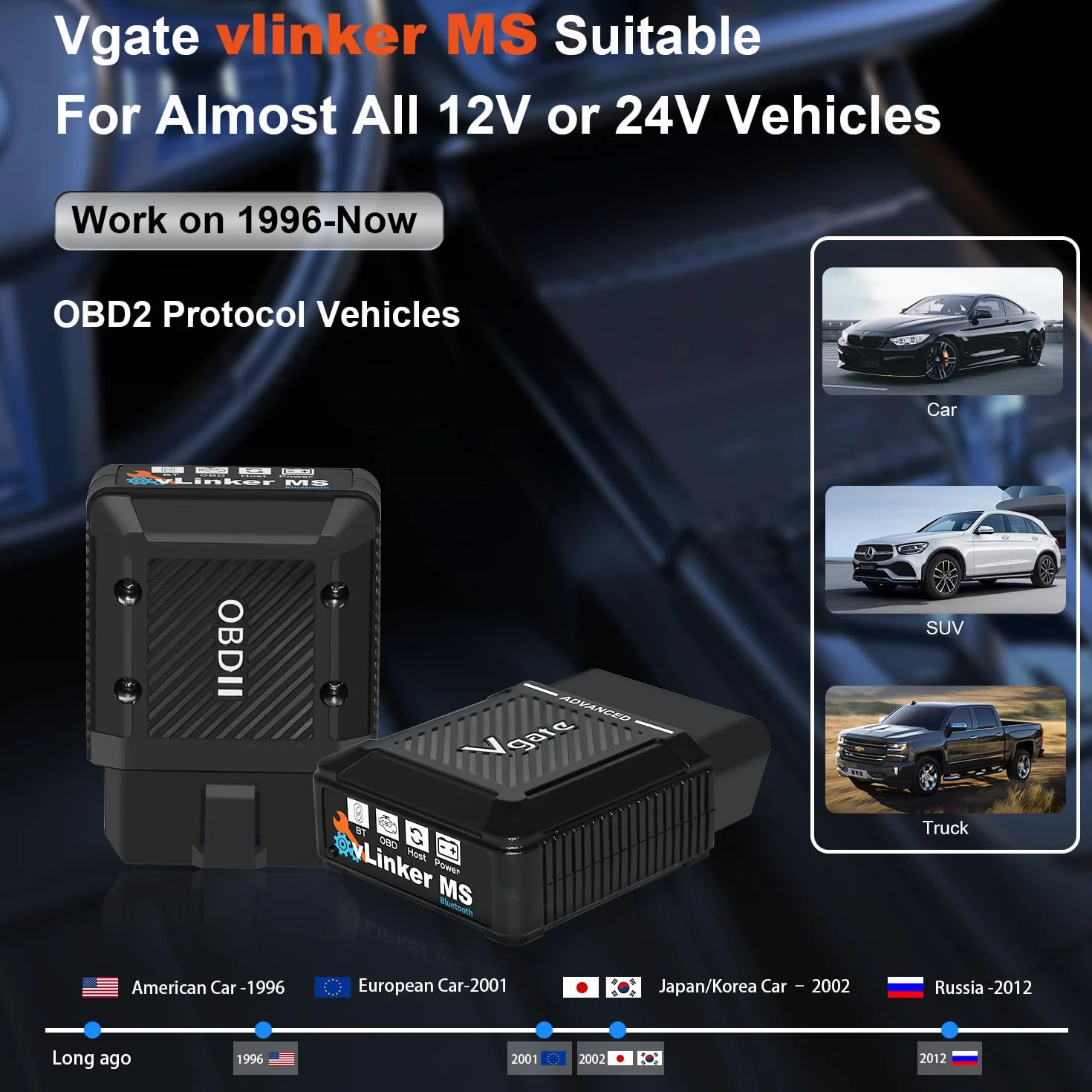 Vgate vLinker MS Bluetooth MFI OBD2 diagnostico lettore codici errore OBDII compatibile iOS Android Windows
