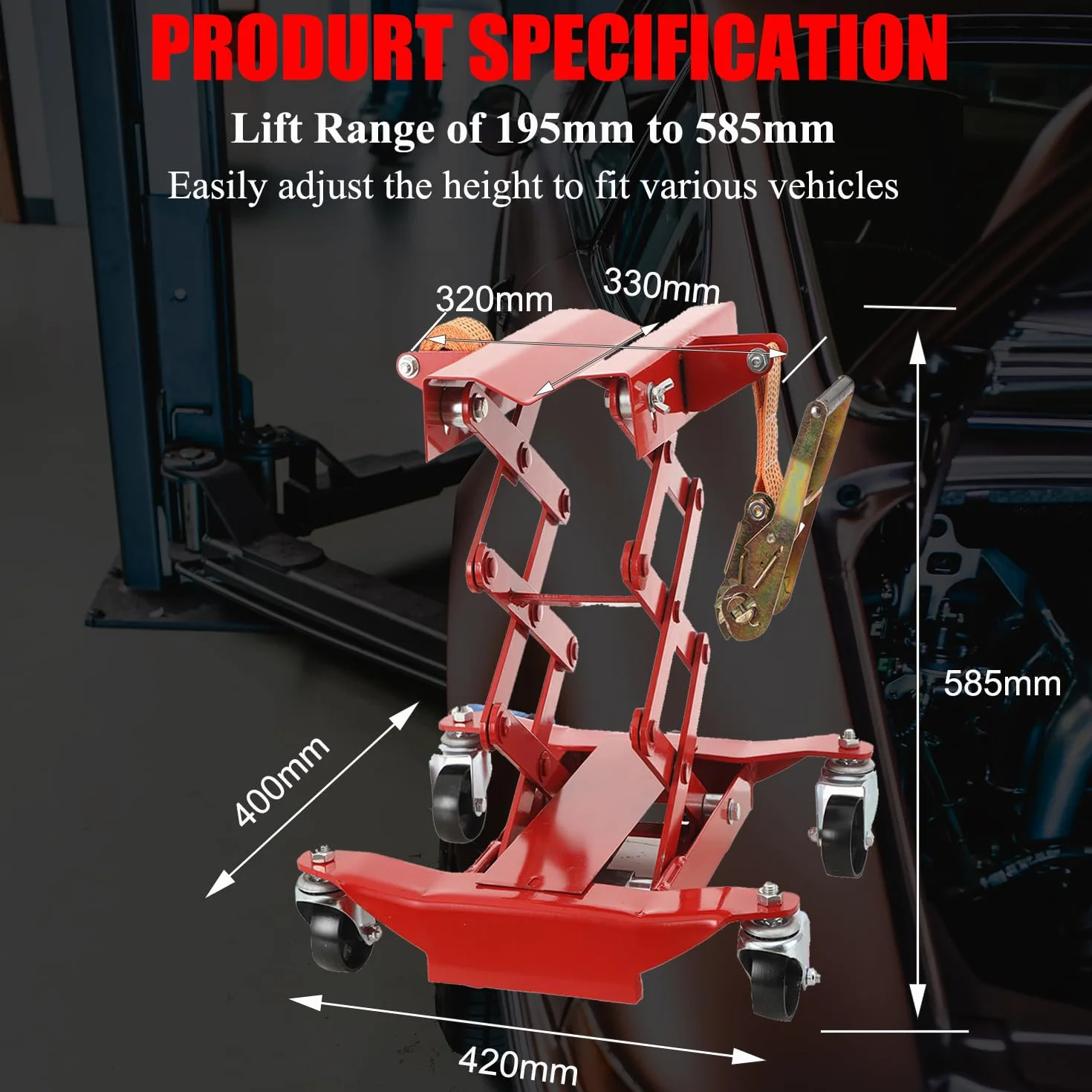 Jack di Trasmissione a Pavimento Idraulico 200 kg, Sollevatore a Forbice 195-585mm per Riparazione Auto